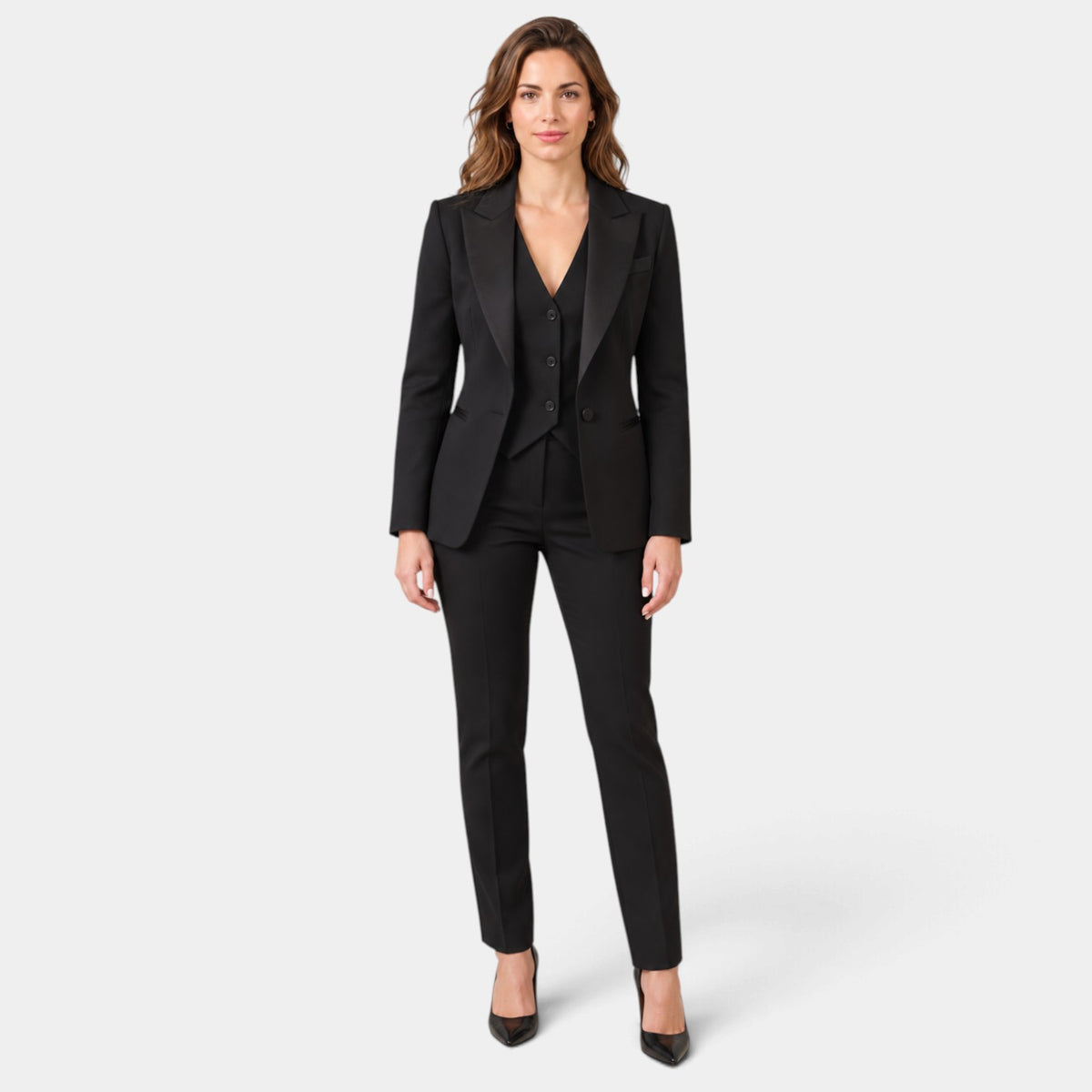Traje de Tres Piezas Mujer Solapas de Pico