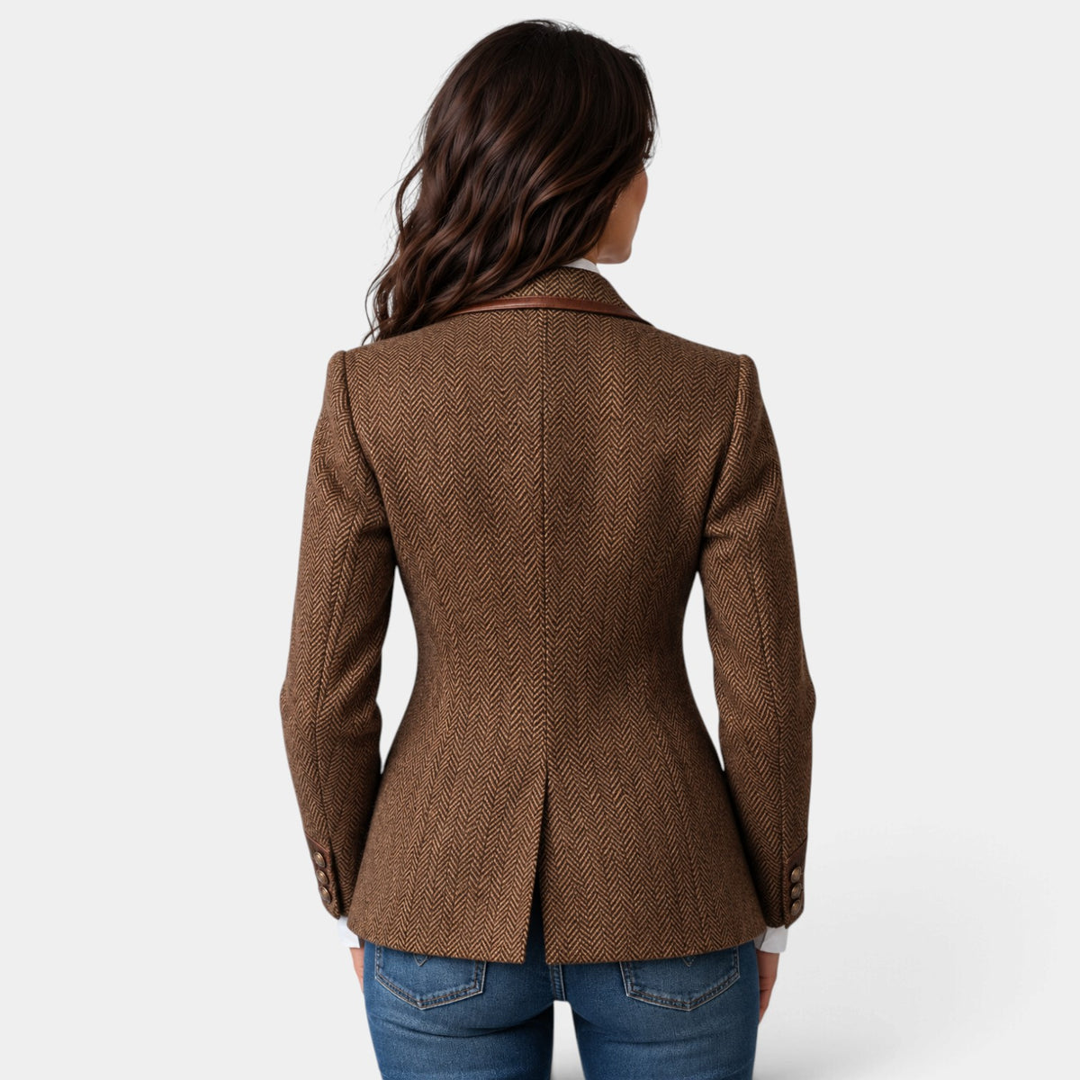 Women's Herringbone Panel Blazer with Gold Buttons