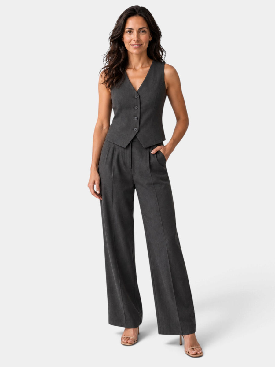 Conjunto Mujer Chaleco y Pantalón Ancho