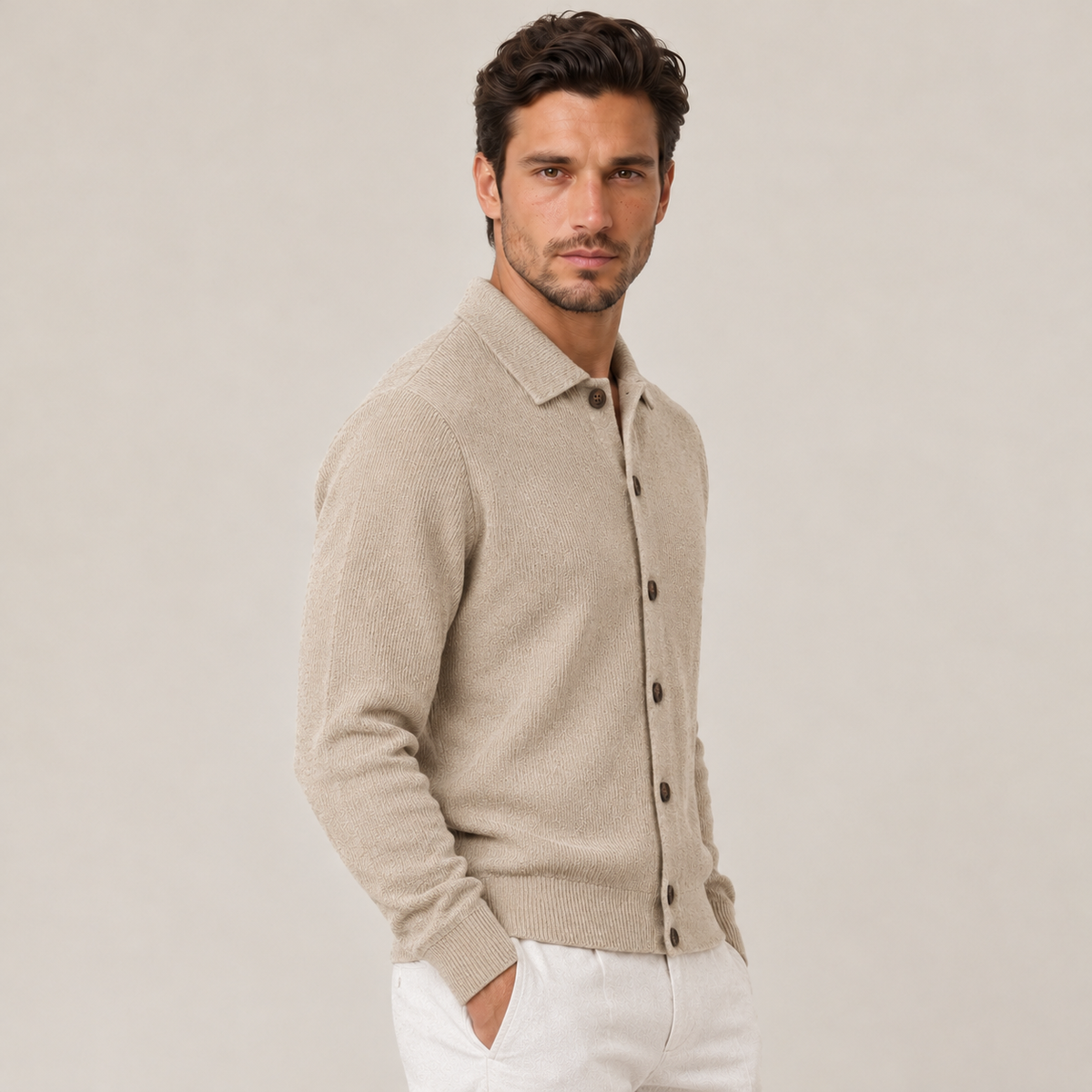 Men's Wool Blend Collared Cardigan Sweater