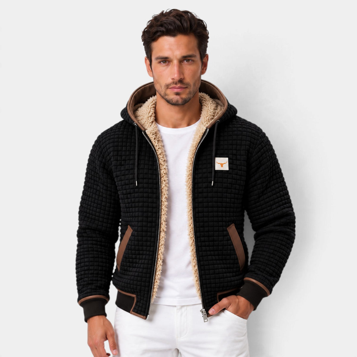 Men's Sherpa-Lined Puffer Jacket - Full Zip