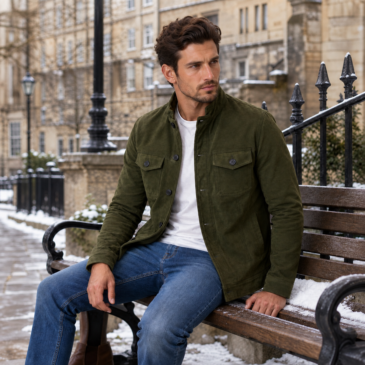 Men's Faux Suede Button-Up Trucker Jacket