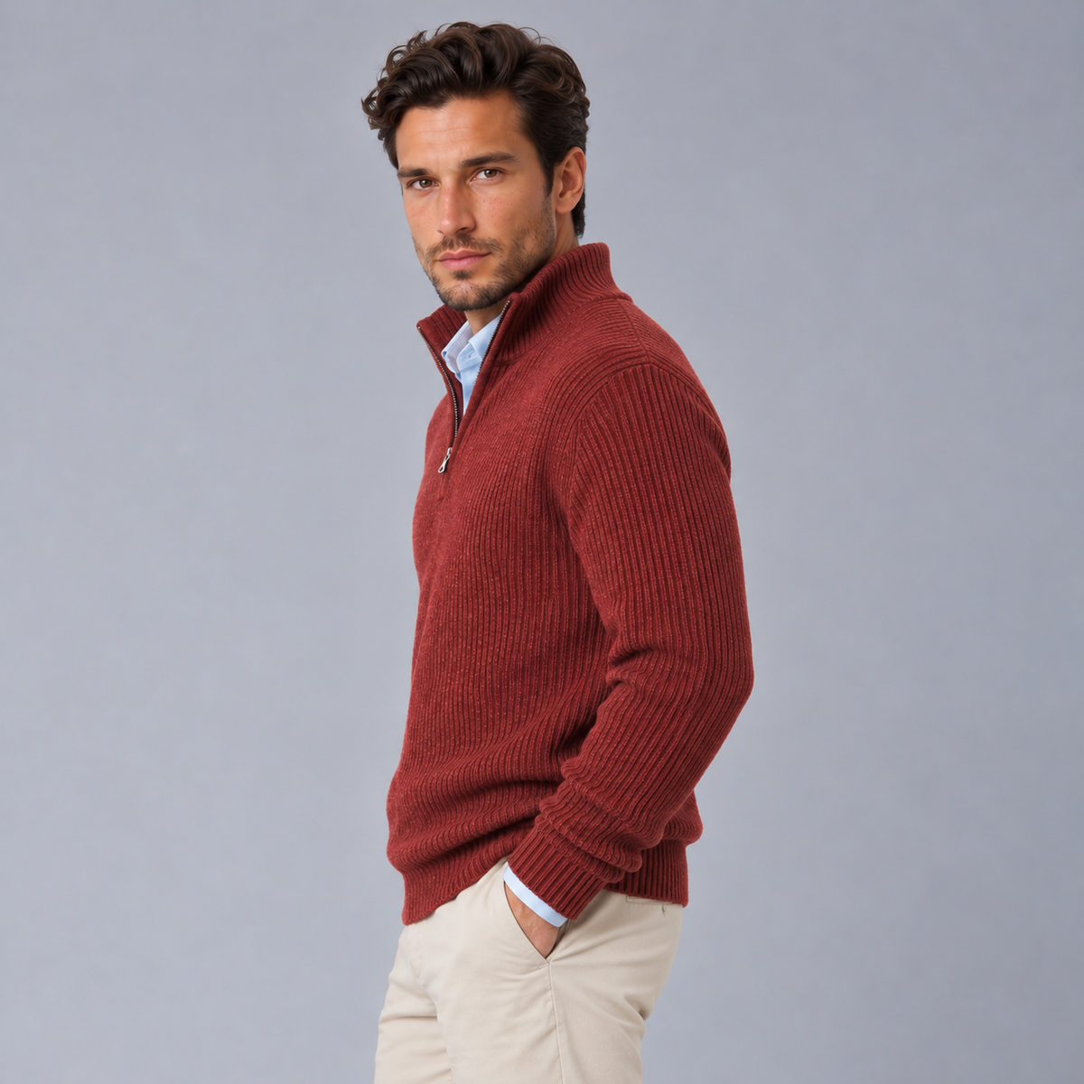 Men's 100% Cashmere Half-Zip Sweater - Mock Neck Pullover