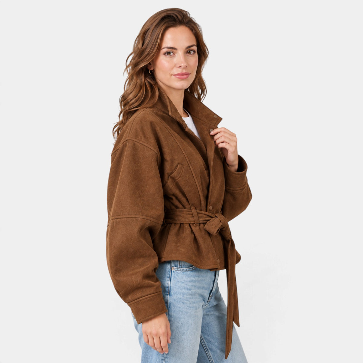 Chaqueta Bomber de Ante Oversize Mujer