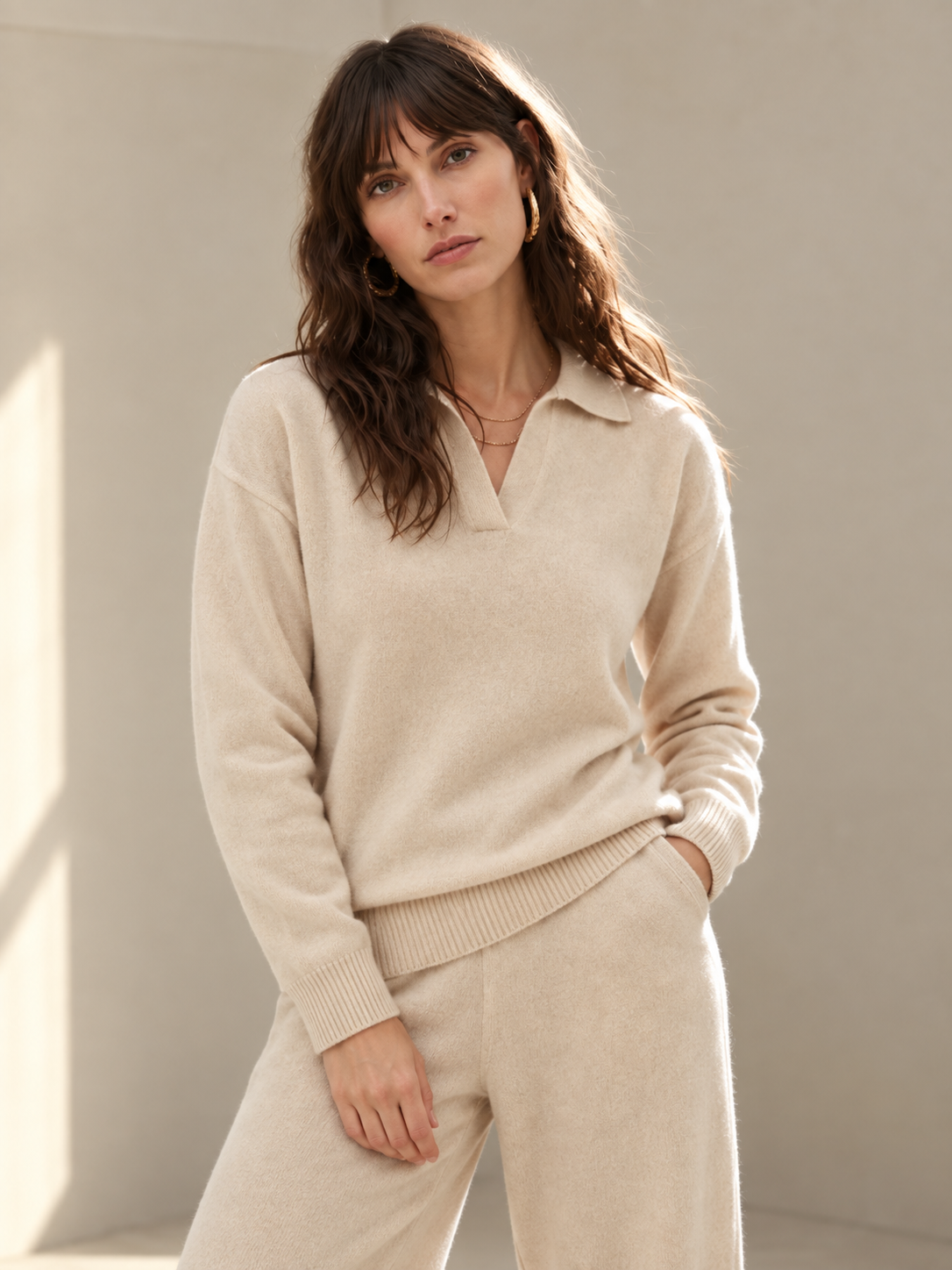 Women's Knitted Polo and Harem Pants Set