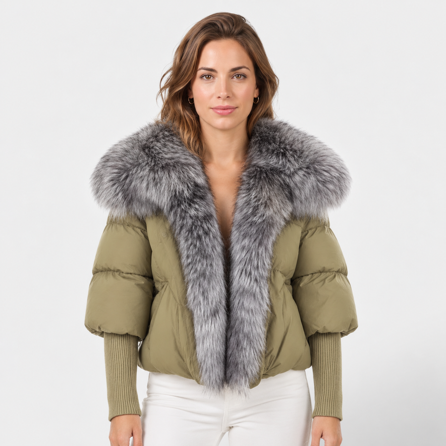 Chaqueta Acolchada Mujer con Cuello de Pelo Sintético