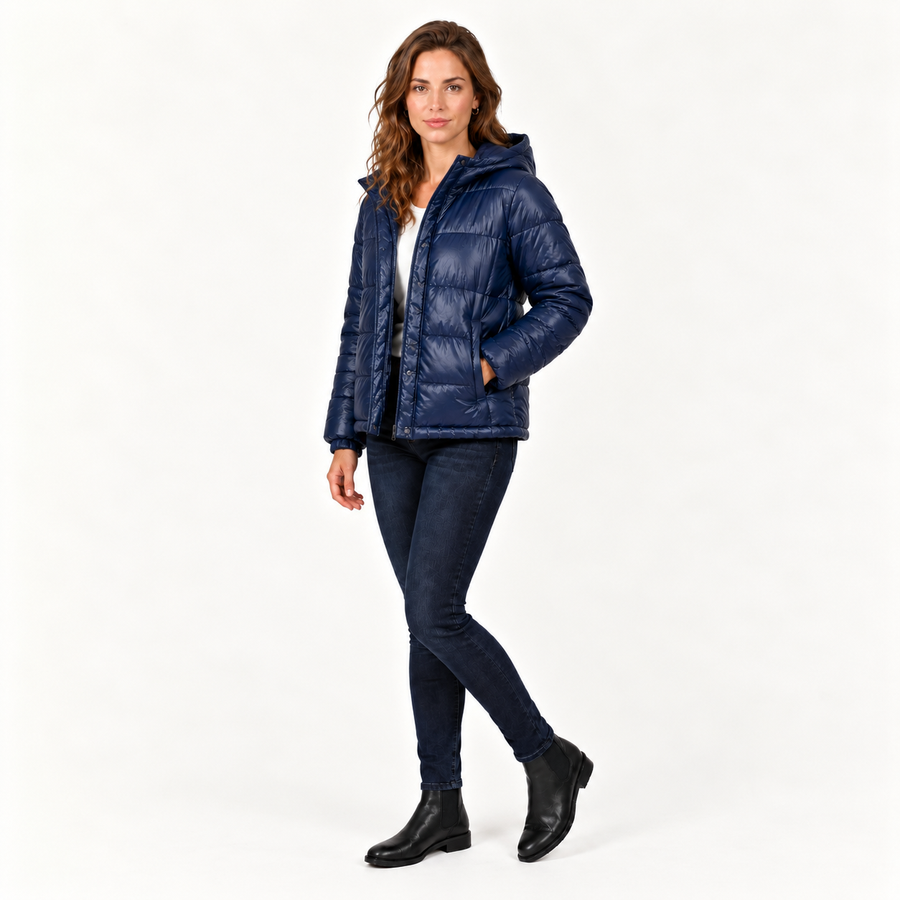 Chaqueta Acolchada Mujer con Capucha y Bolsillos