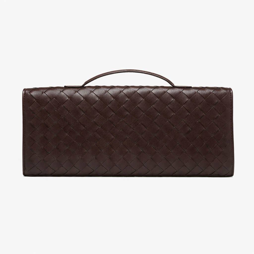 Women's Woven Vegan Leather Clutch - Evening Handbag, Gold Clasp