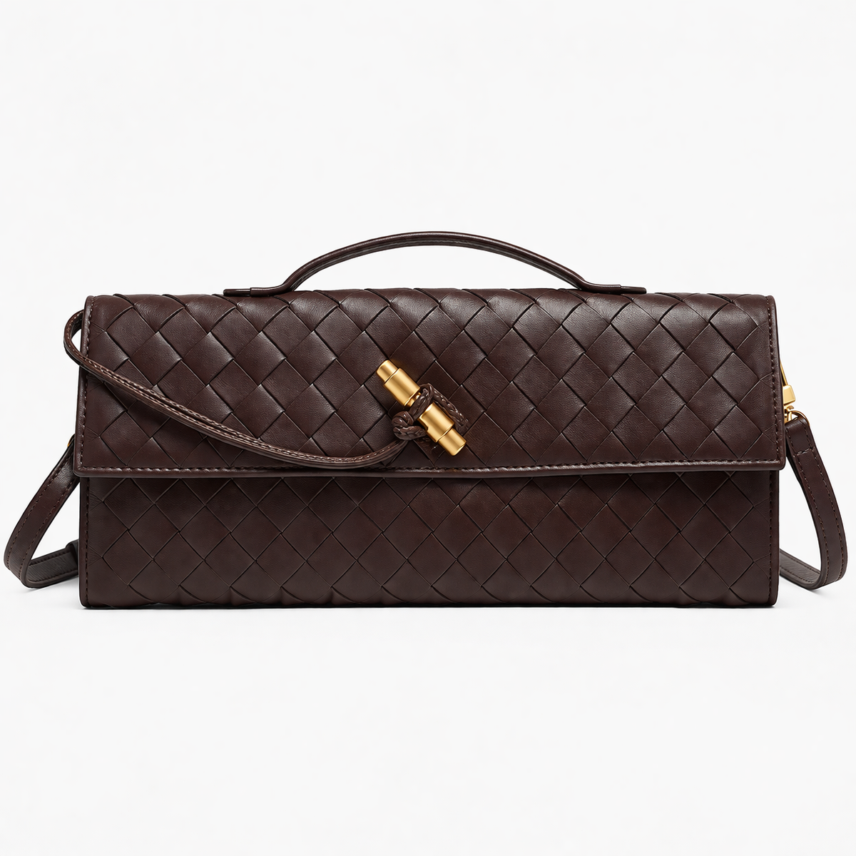 Women's Woven Vegan Leather Clutch - Evening Handbag, Gold Clasp