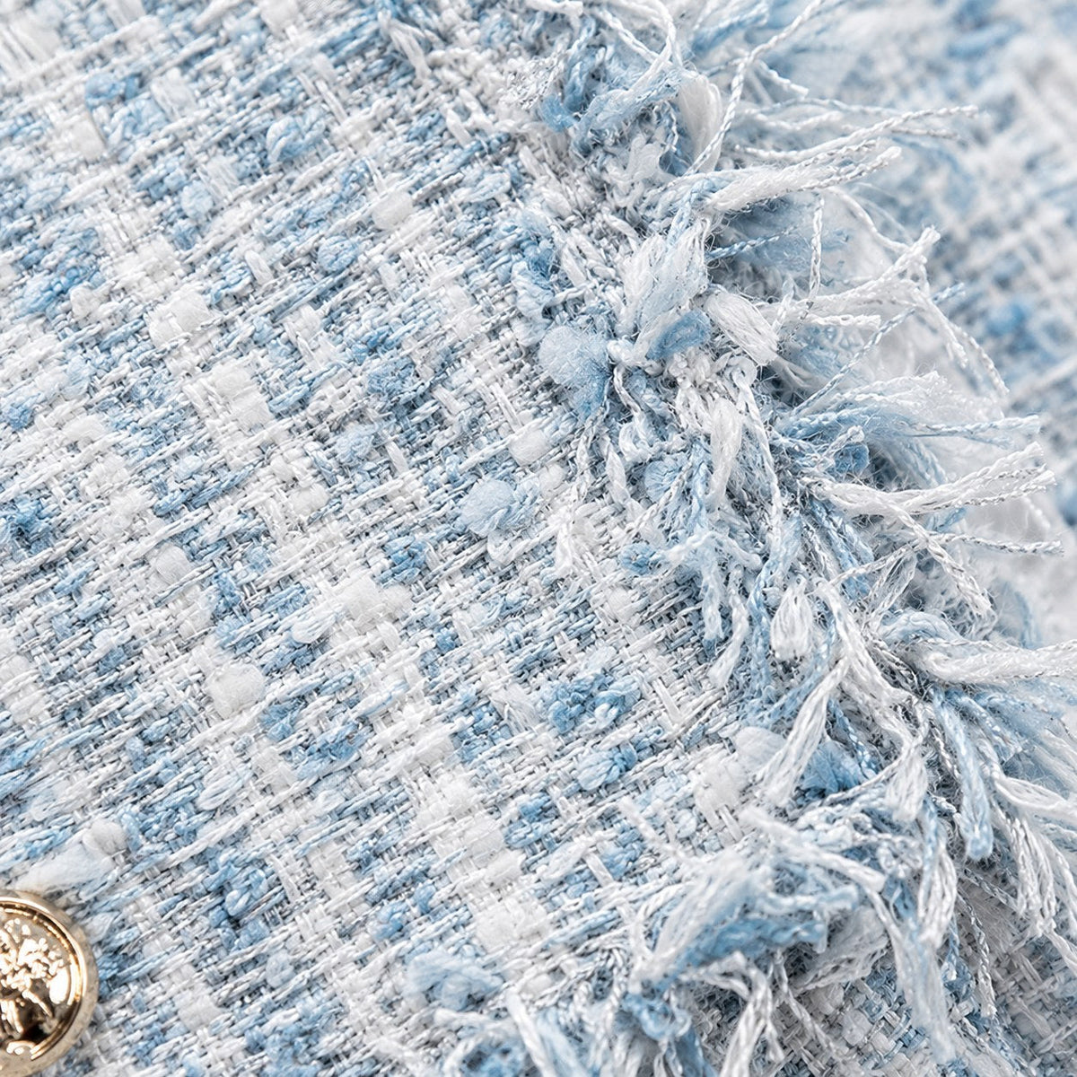 Chaqueta de Tweed Corta Mujer con Flecos y Botones Dorados