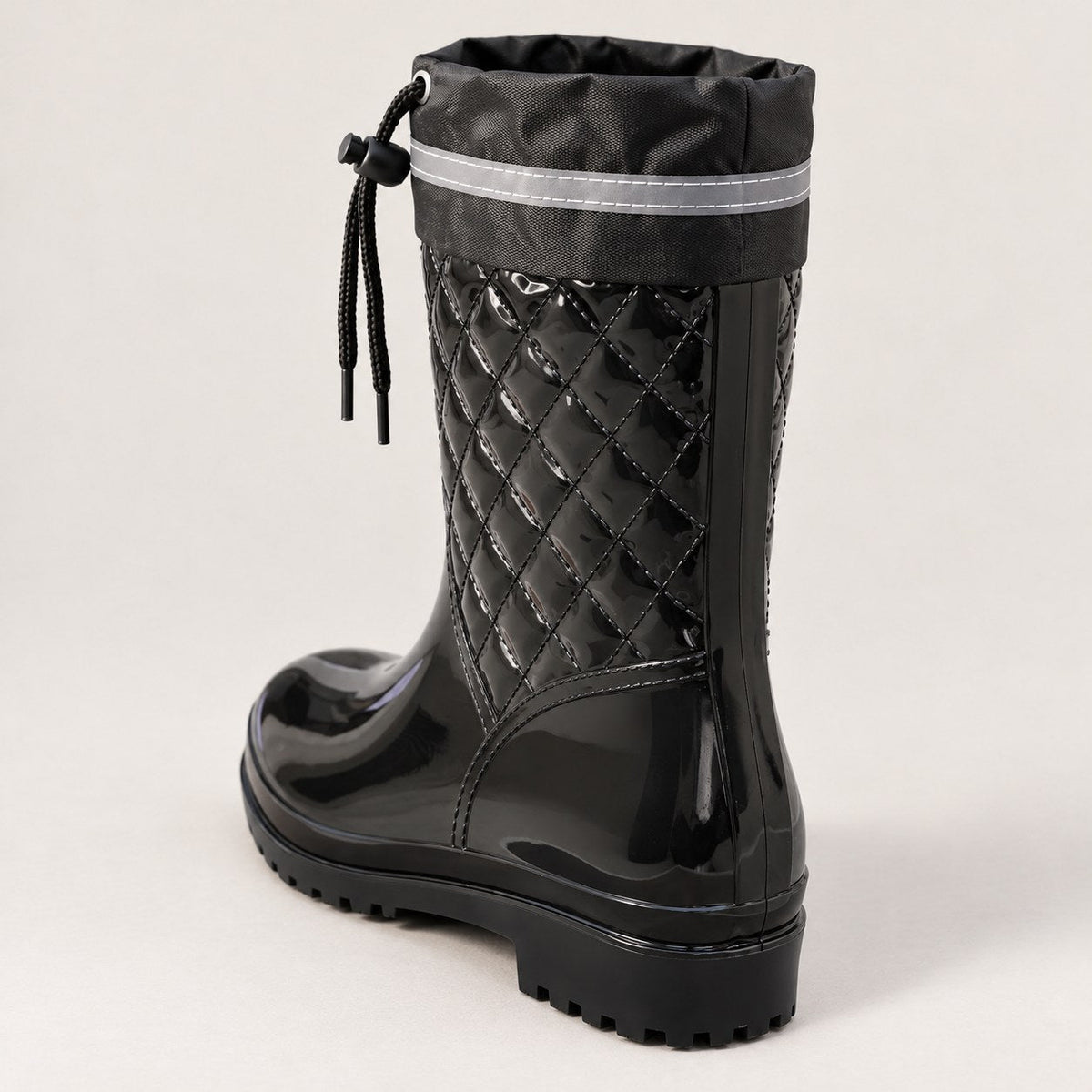 Botas de Agua Negras Mujer Acolchadas con Cordón