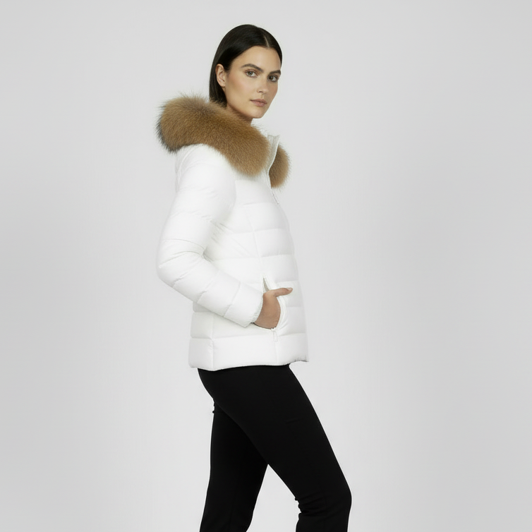 Abrigo Acolchado Para Mujer: Capucha, Cuello de Piel y Cortavientos