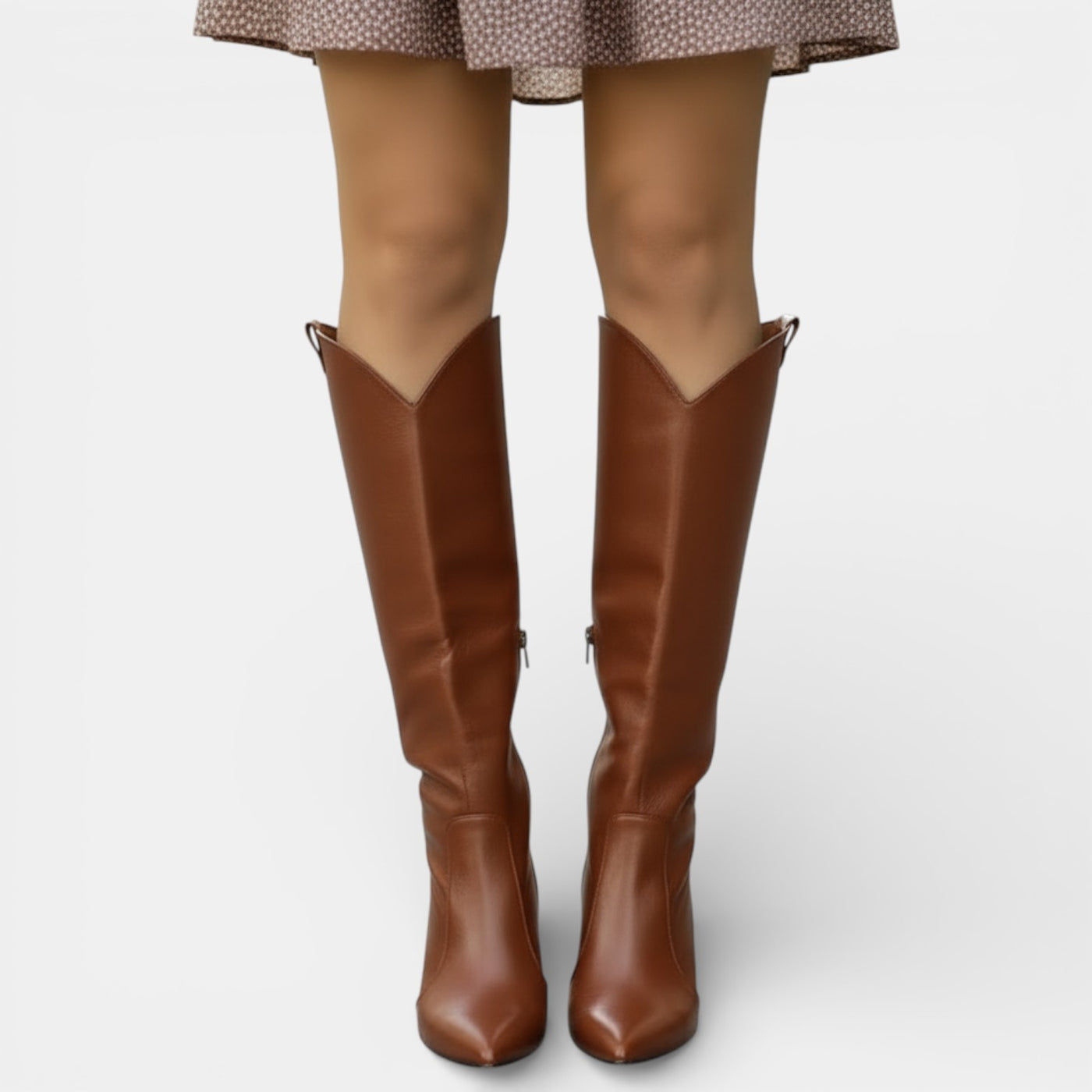 Women's Mid-Calf Boots with Zipper and High Heel