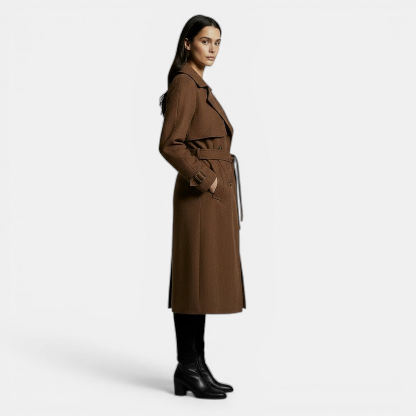 Women's Classic Double-Breasted Long Trench Coat