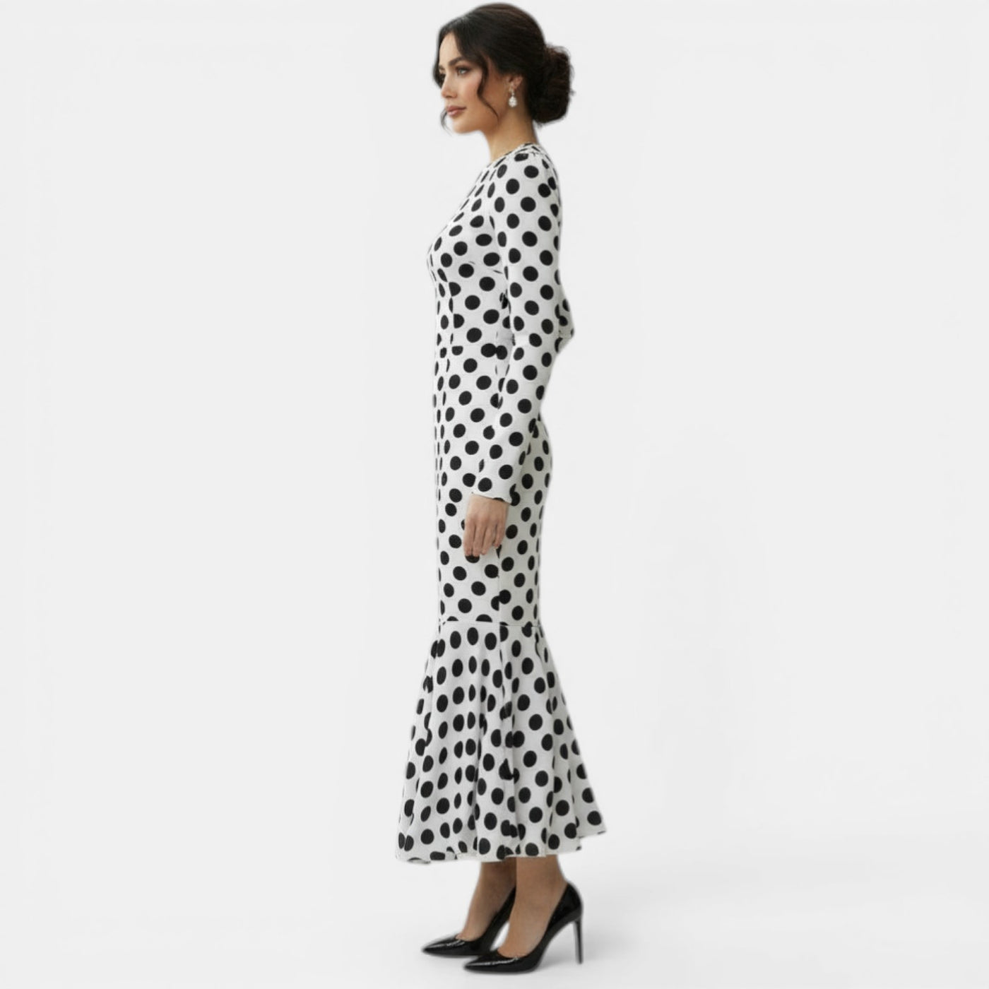 Women's Polka Dot Midi Dress, Fitted, Elegant Design