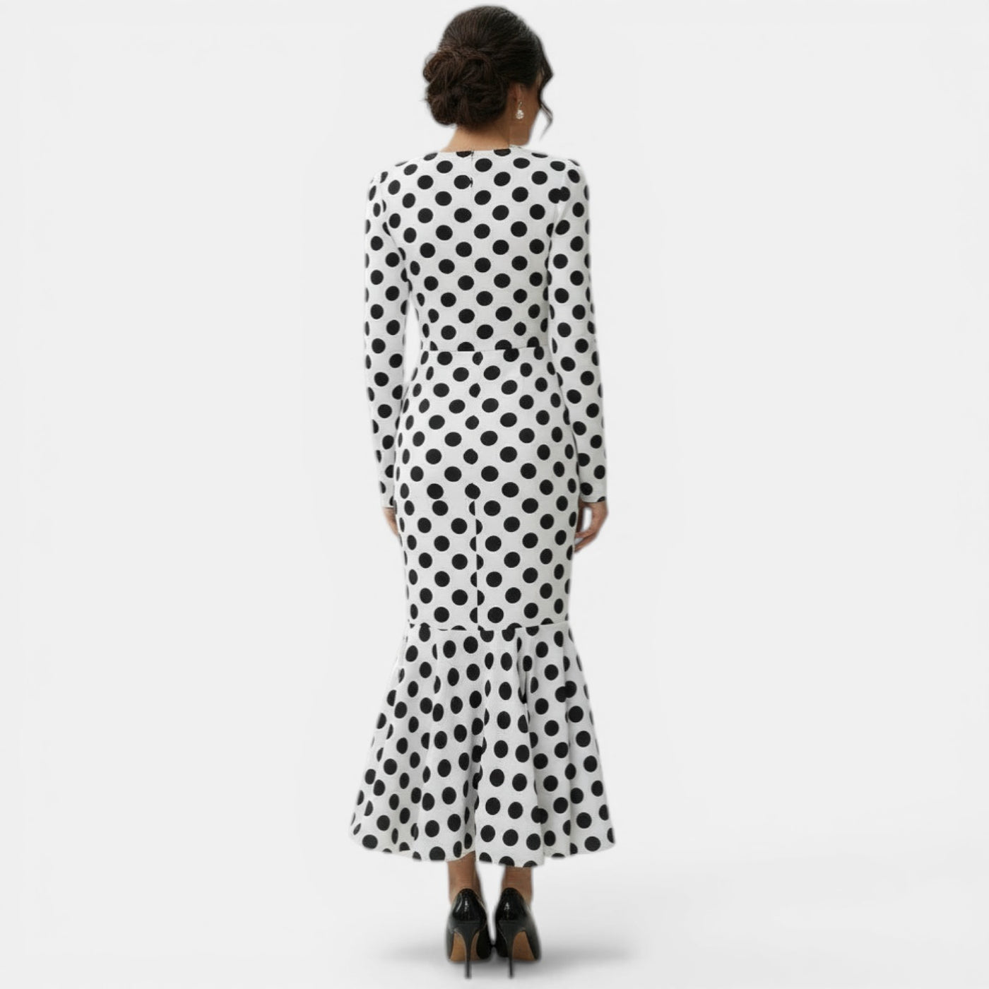 Women's Polka Dot Midi Dress, Fitted, Elegant Design