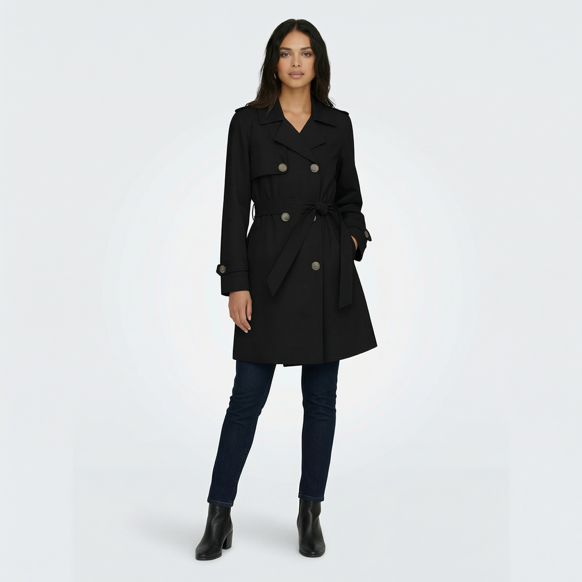 Women's Double-Breasted Midi Trench Coat - Lightweight Spring/Fall Coat