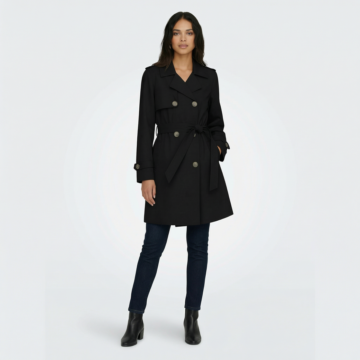 Women's Double-Breasted Midi Trench Coat for Mid-Season