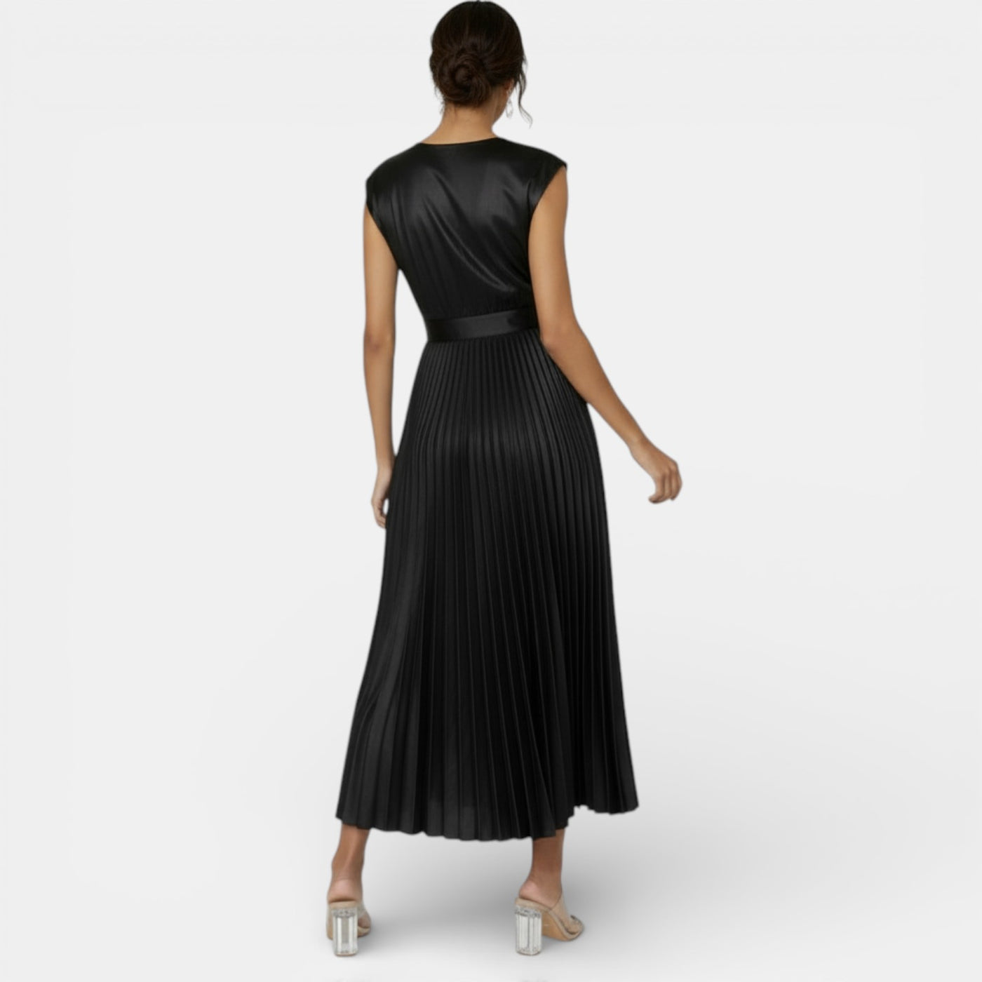 Vestido Satín Escote V Mujer Elegante