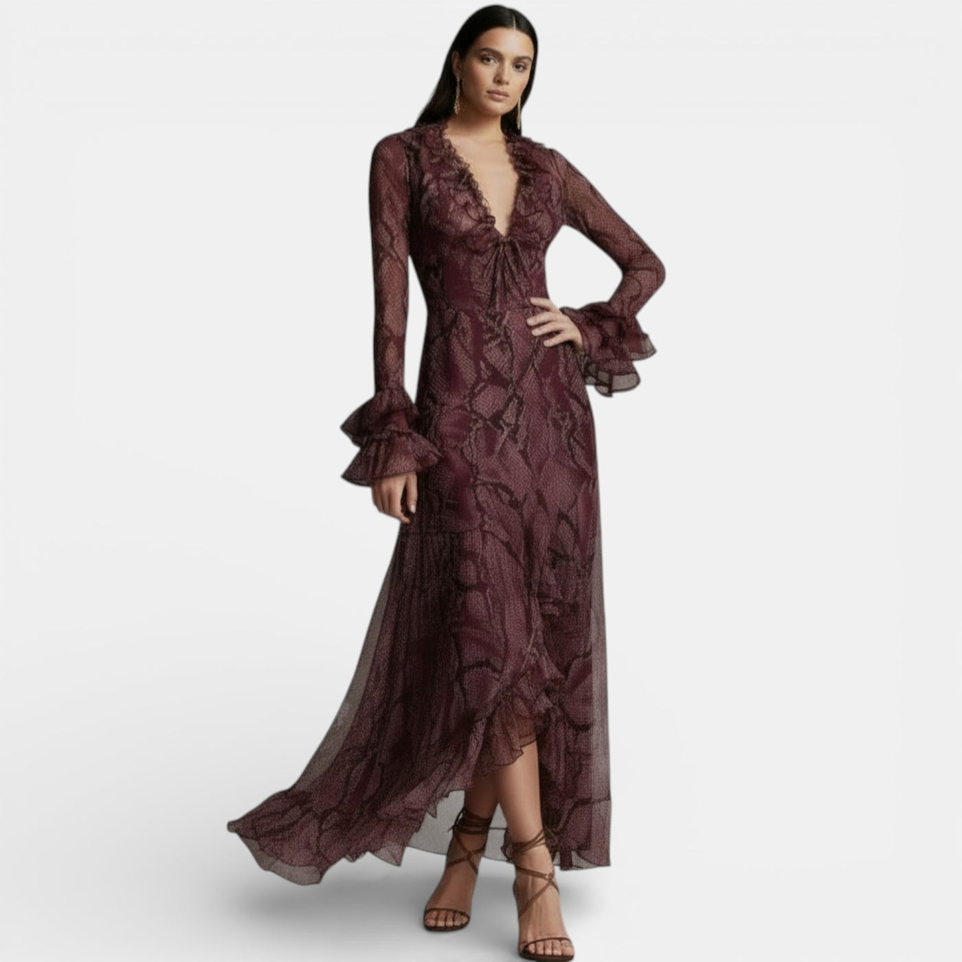 Women's Boho Maxi Dress Bell Sleeve