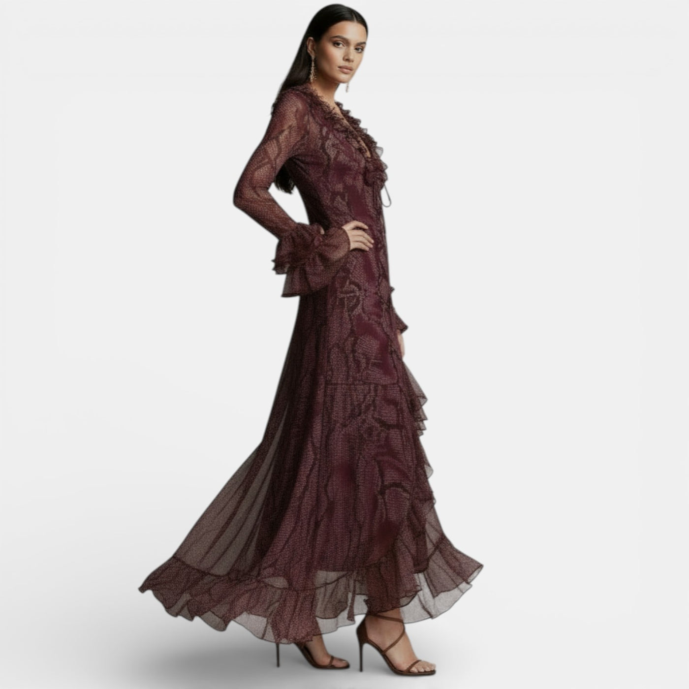 Women's Boho Maxi Dress Bell Sleeve