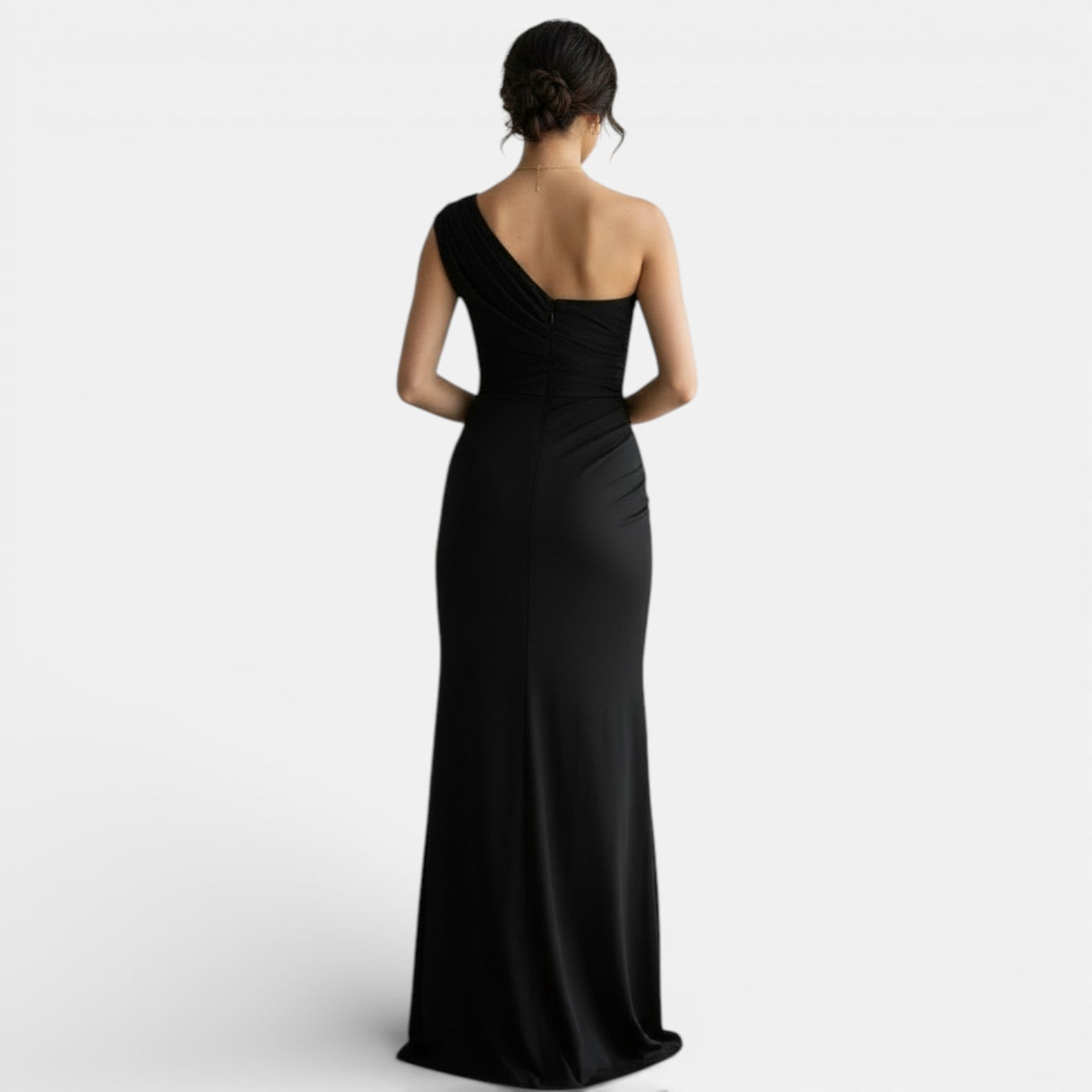 One-Shoulder Pleated Evening Gown