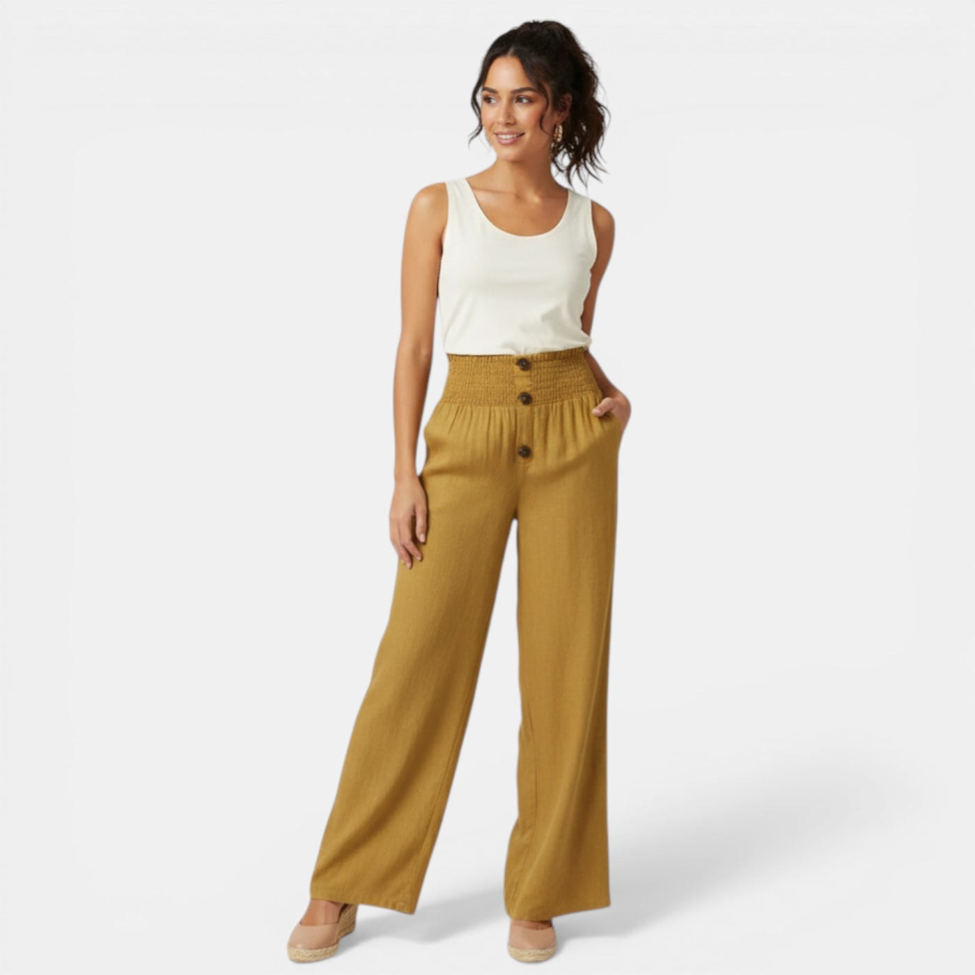High-Waisted Linen Cotton Trousers