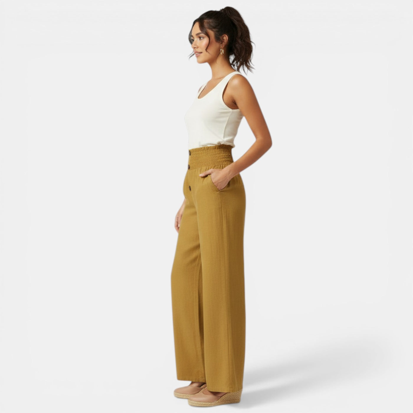 High-Waisted Linen Cotton Trousers