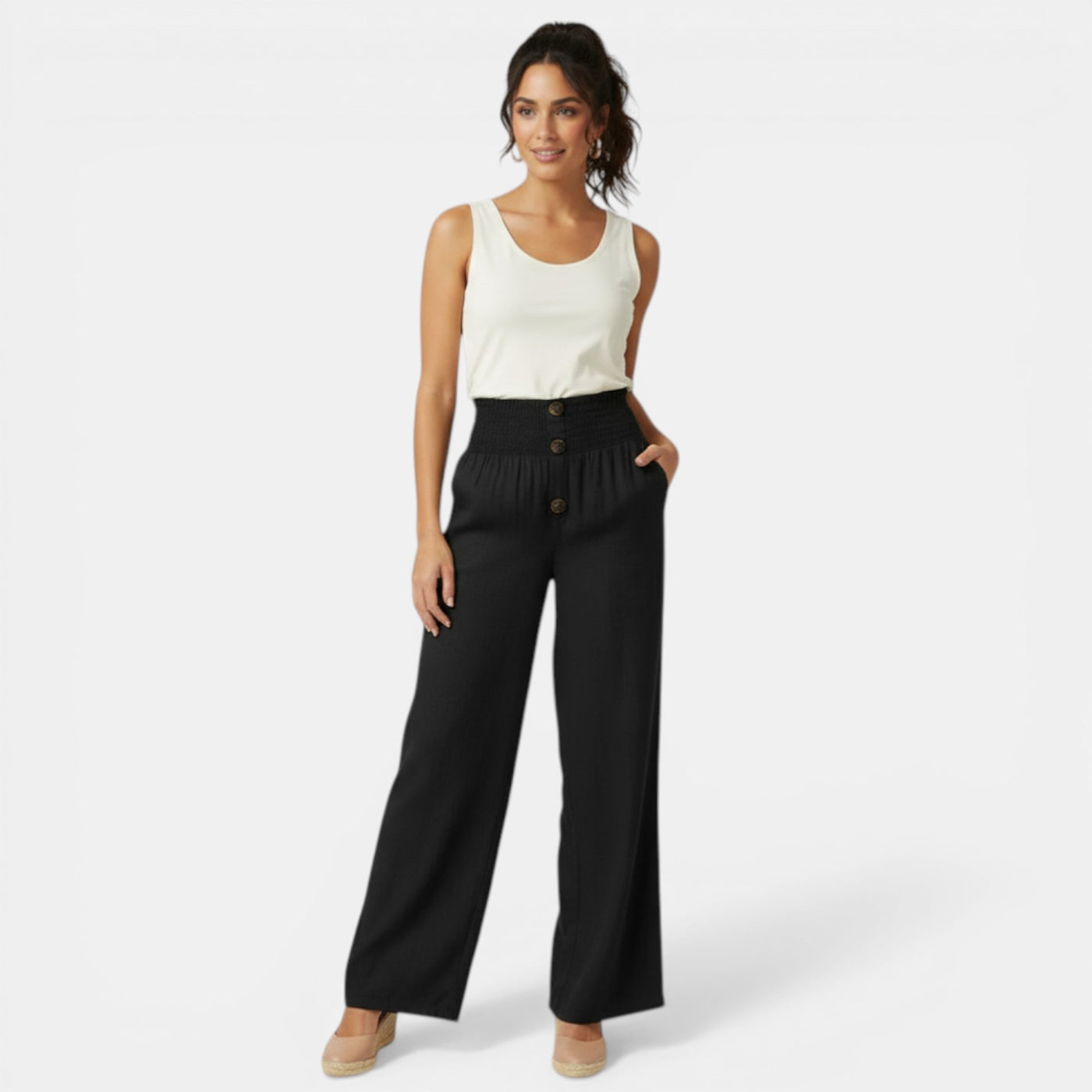 High-Waisted Linen Cotton Trousers