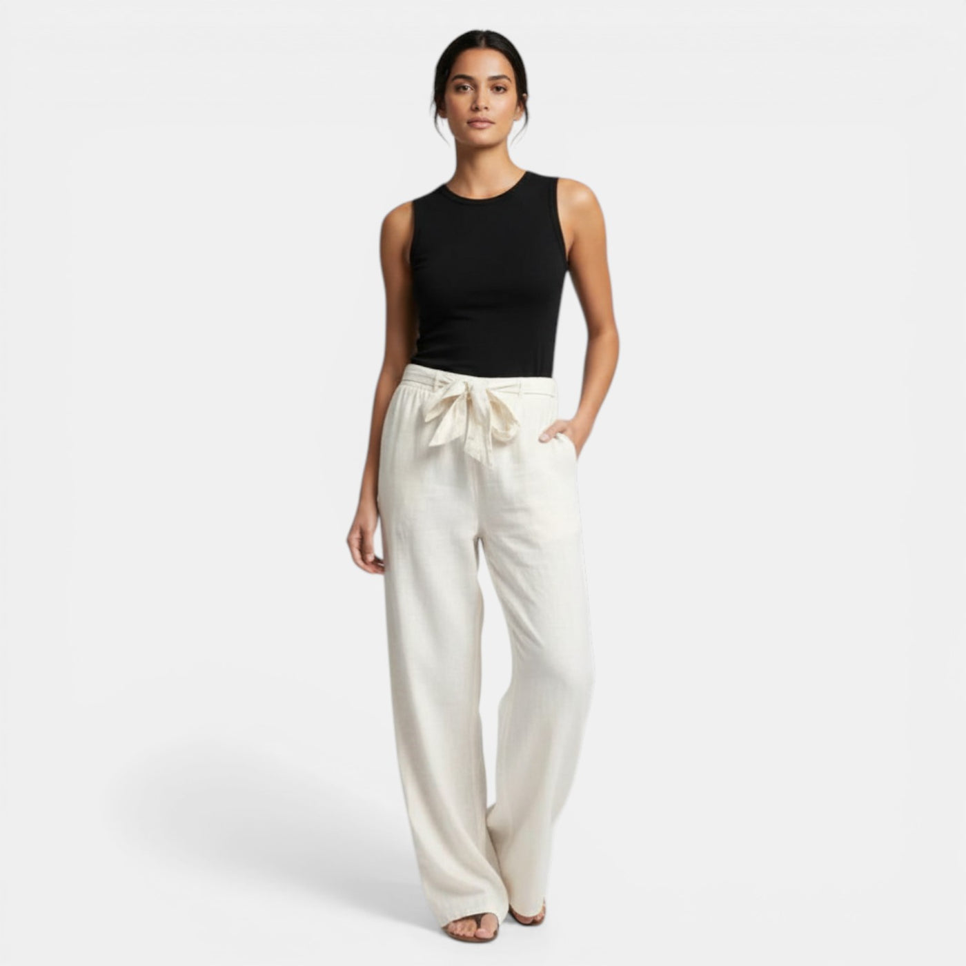 Wide-Leg Linen Cotton Trousers