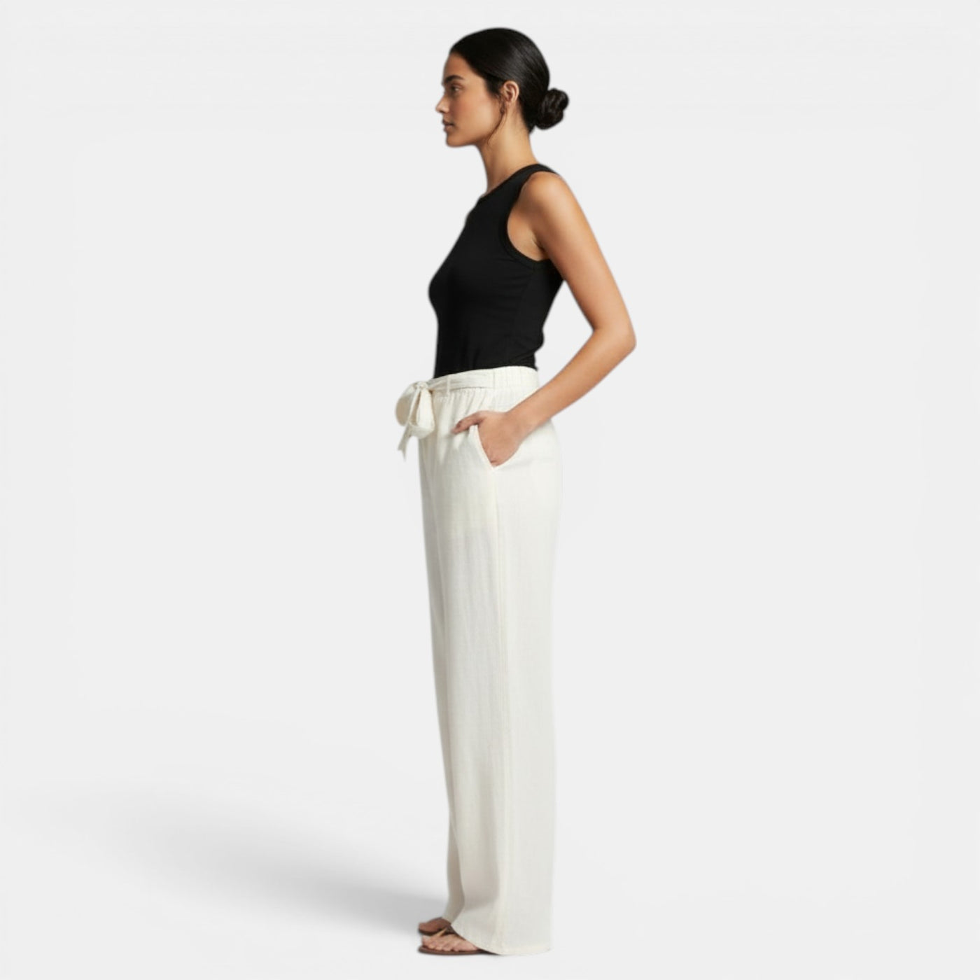Wide-Leg Linen Cotton Trousers