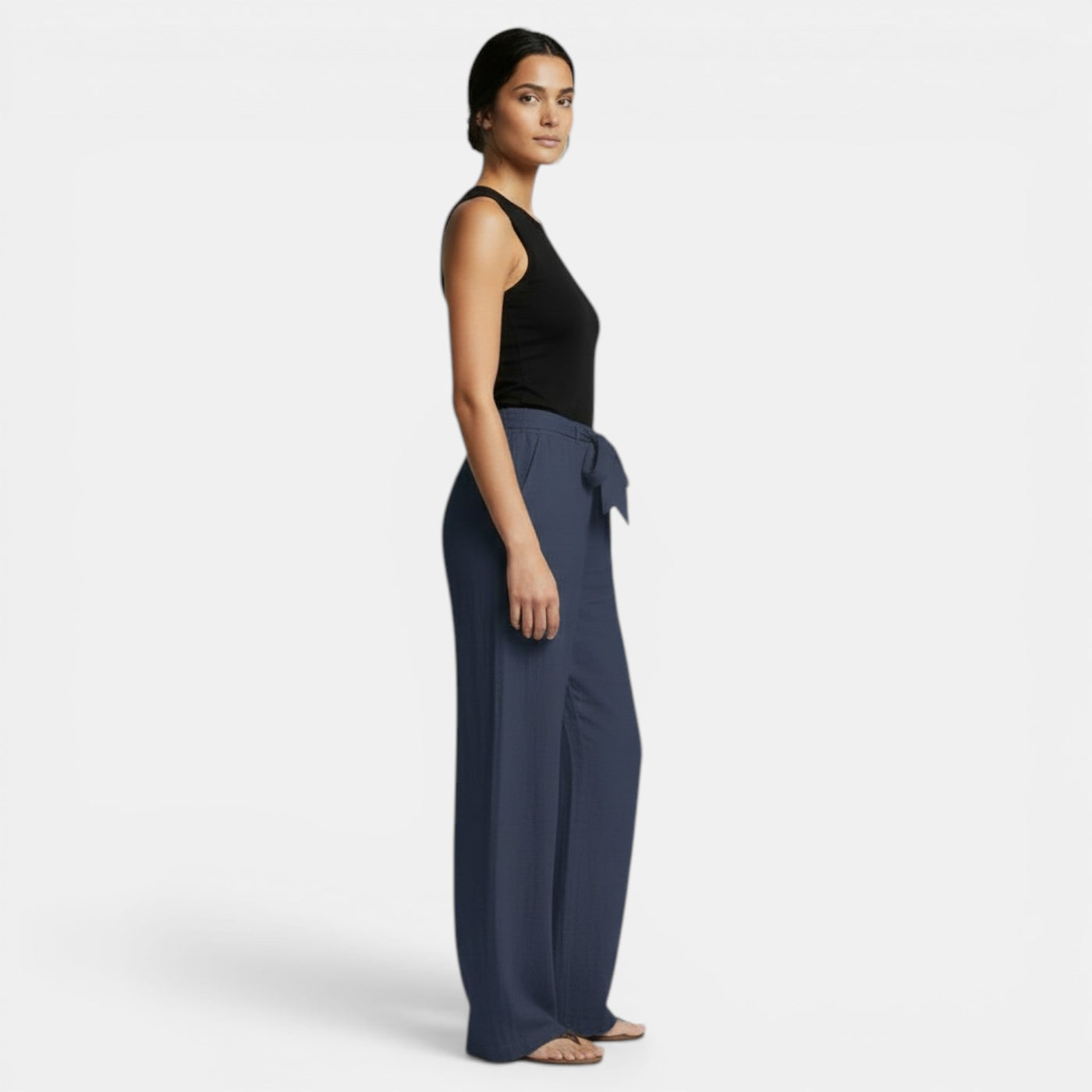 Wide-Leg Linen Cotton Trousers