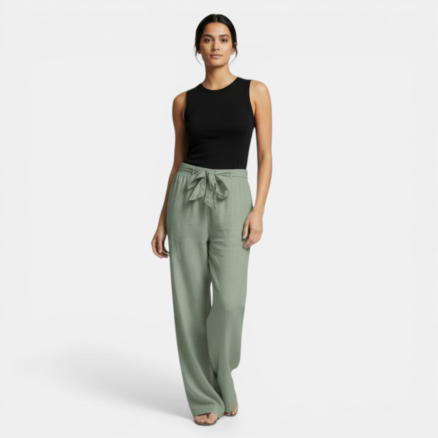 Wide-Leg Linen Cotton Trousers