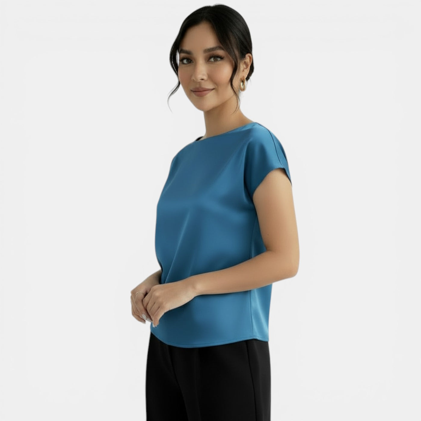 Blusa Satén Manga Corta Elegante