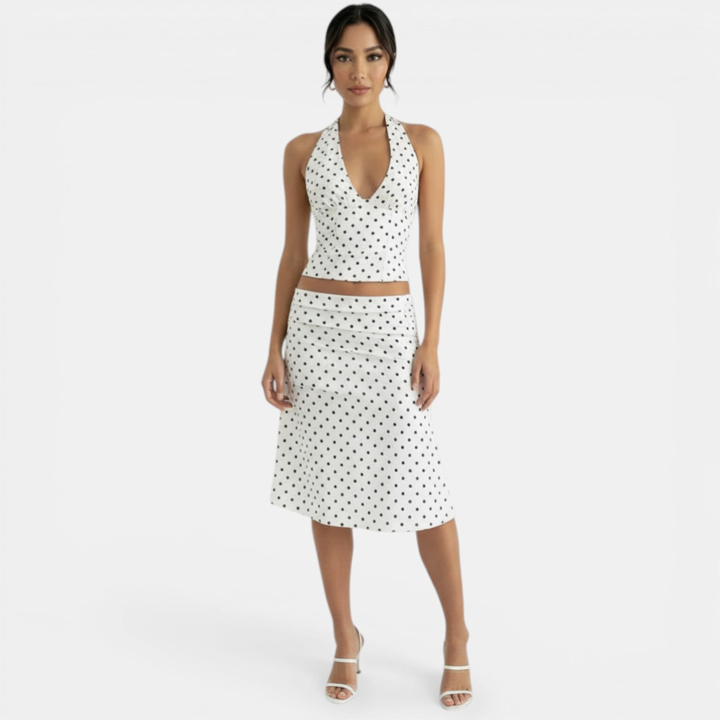 Conjunto Verano Halter Lunares Blanco