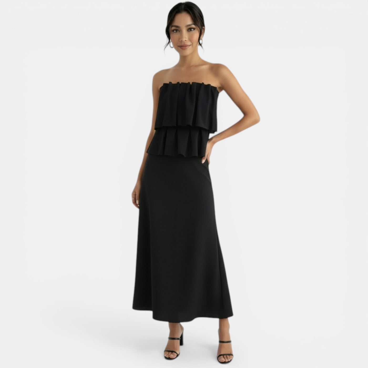 Conjunto Negro Tubo y Falda Midi Elegante