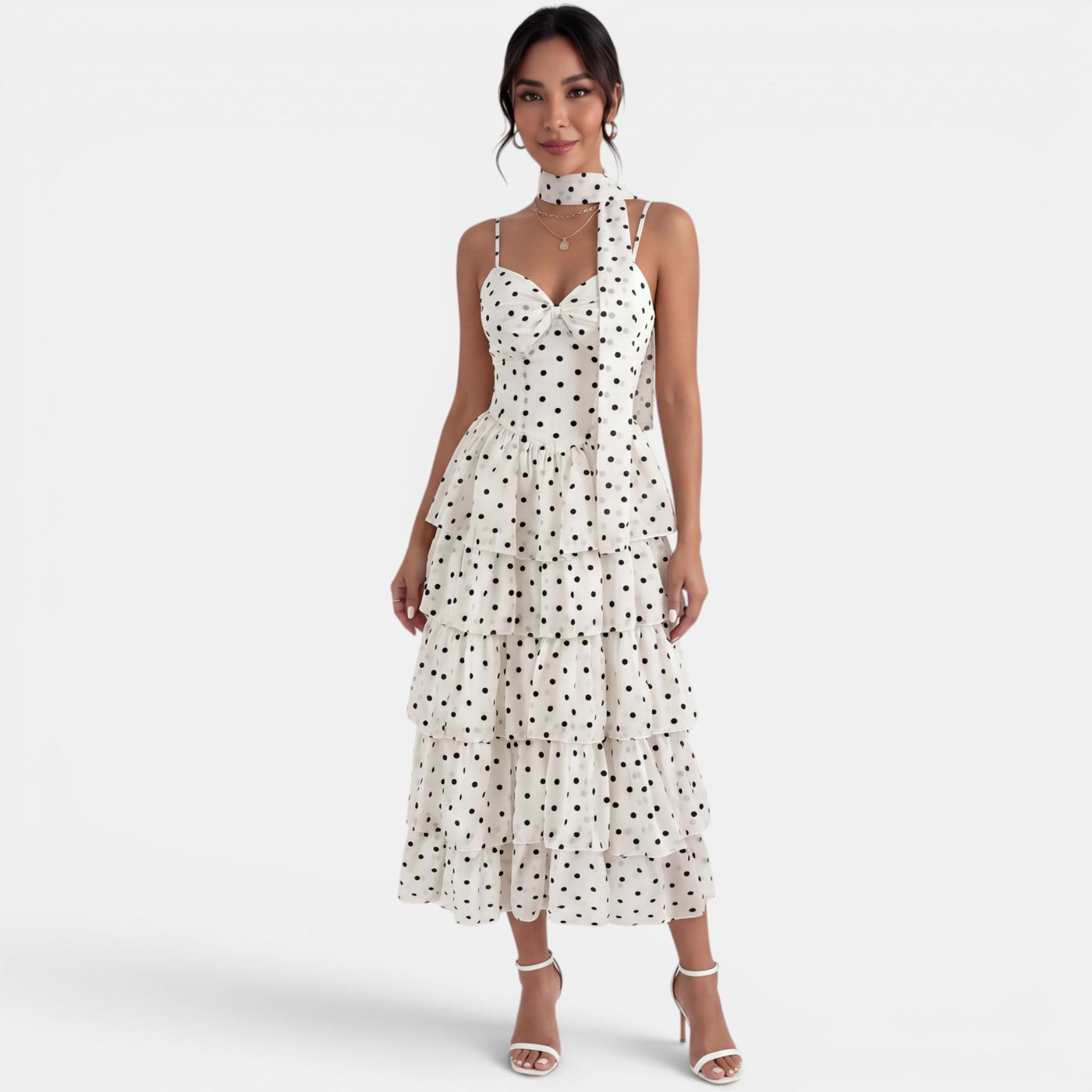 Vestido Midi Lunares Mujer Elegante