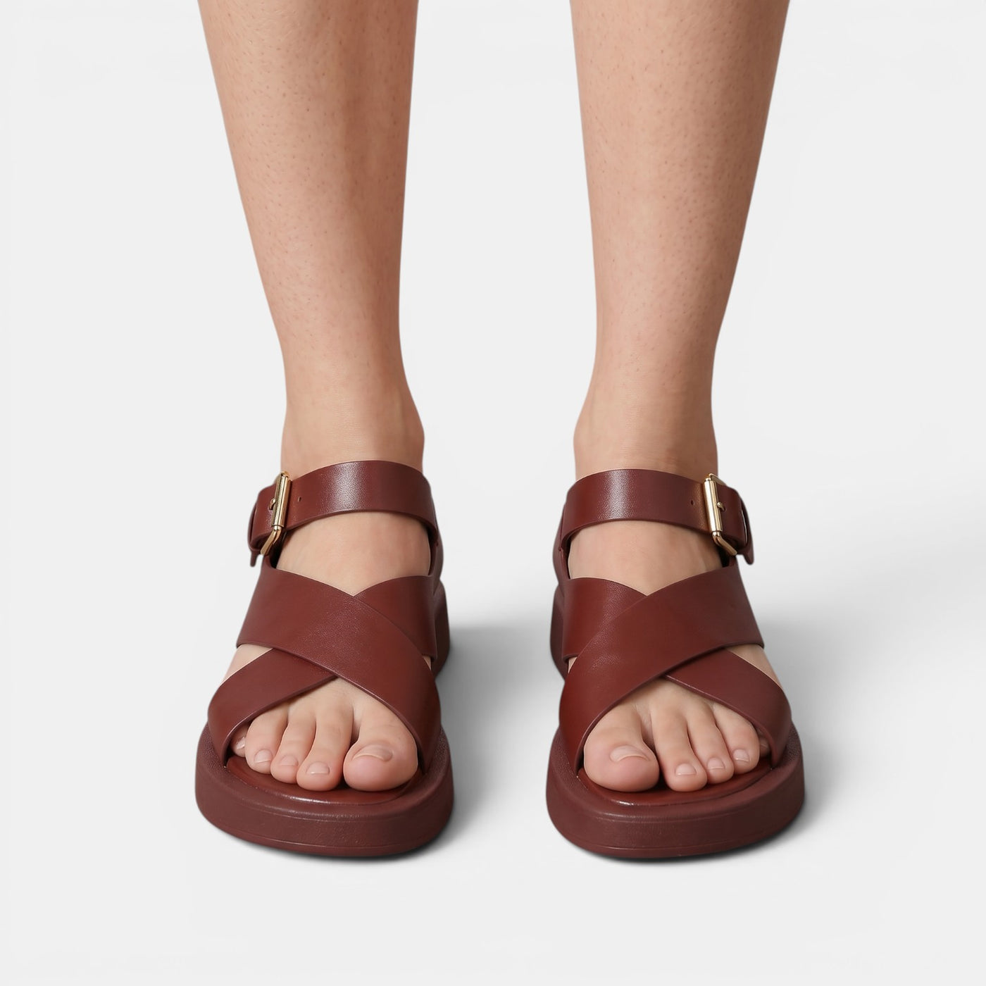 Women's Leather Crossover Platform Sandals