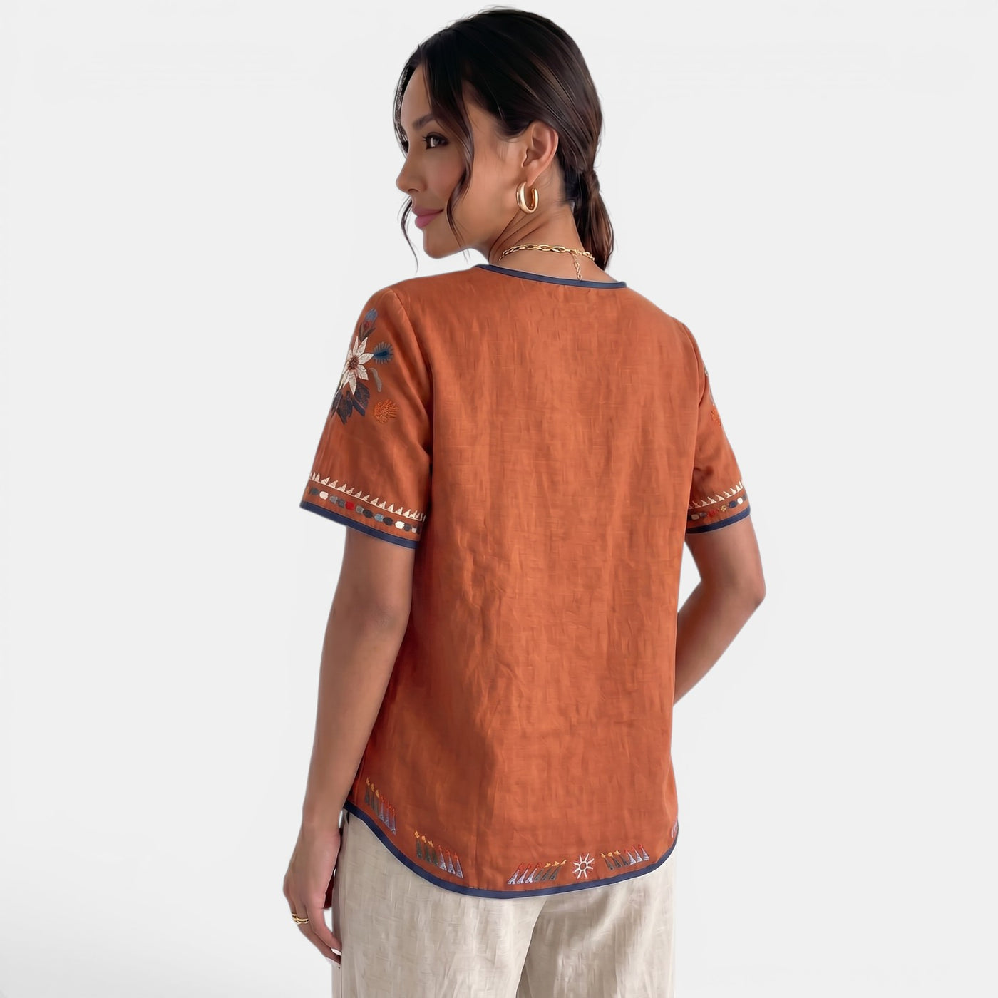 Camiseta Bordada Lino Mujer