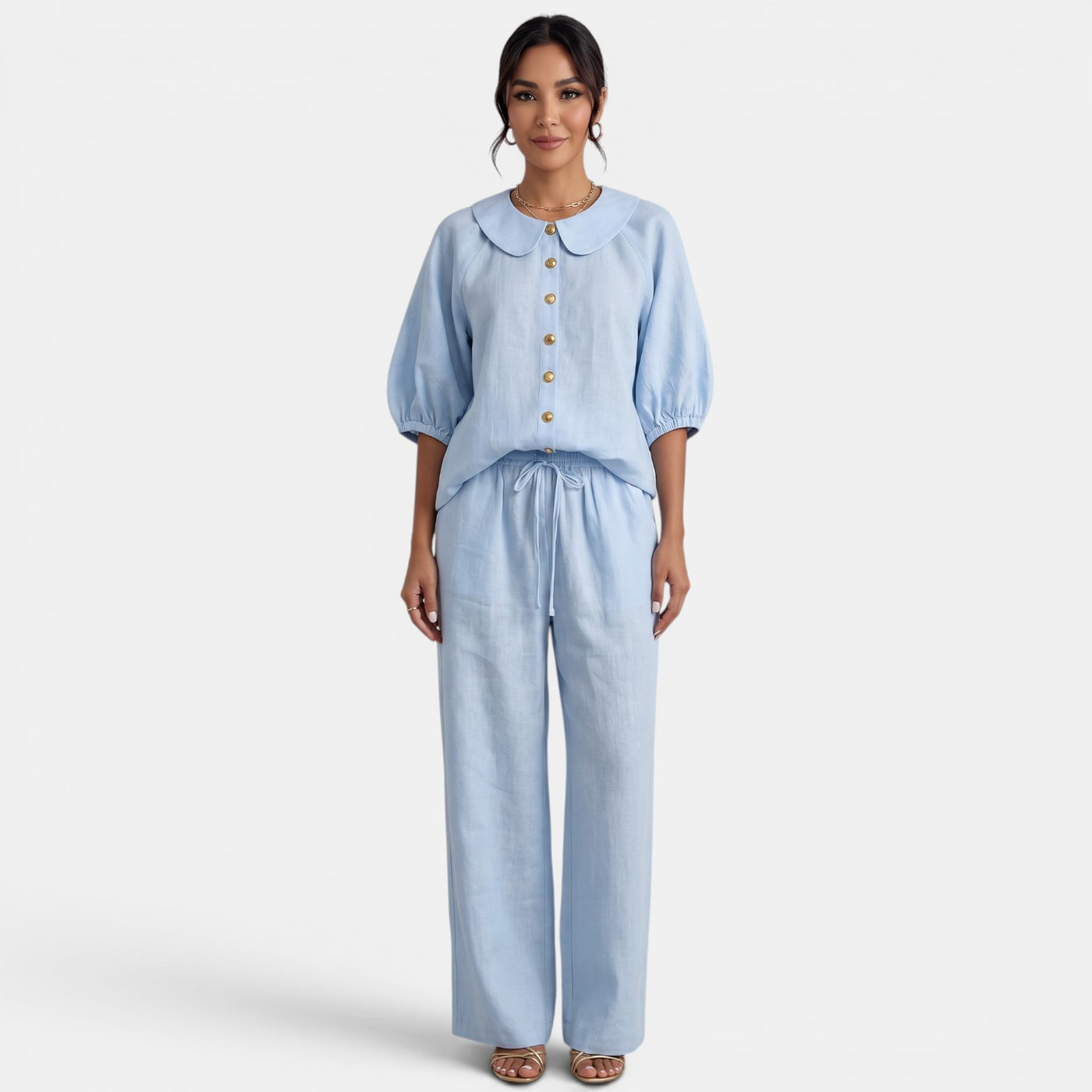 Linen Summer Puff Sleeve Set