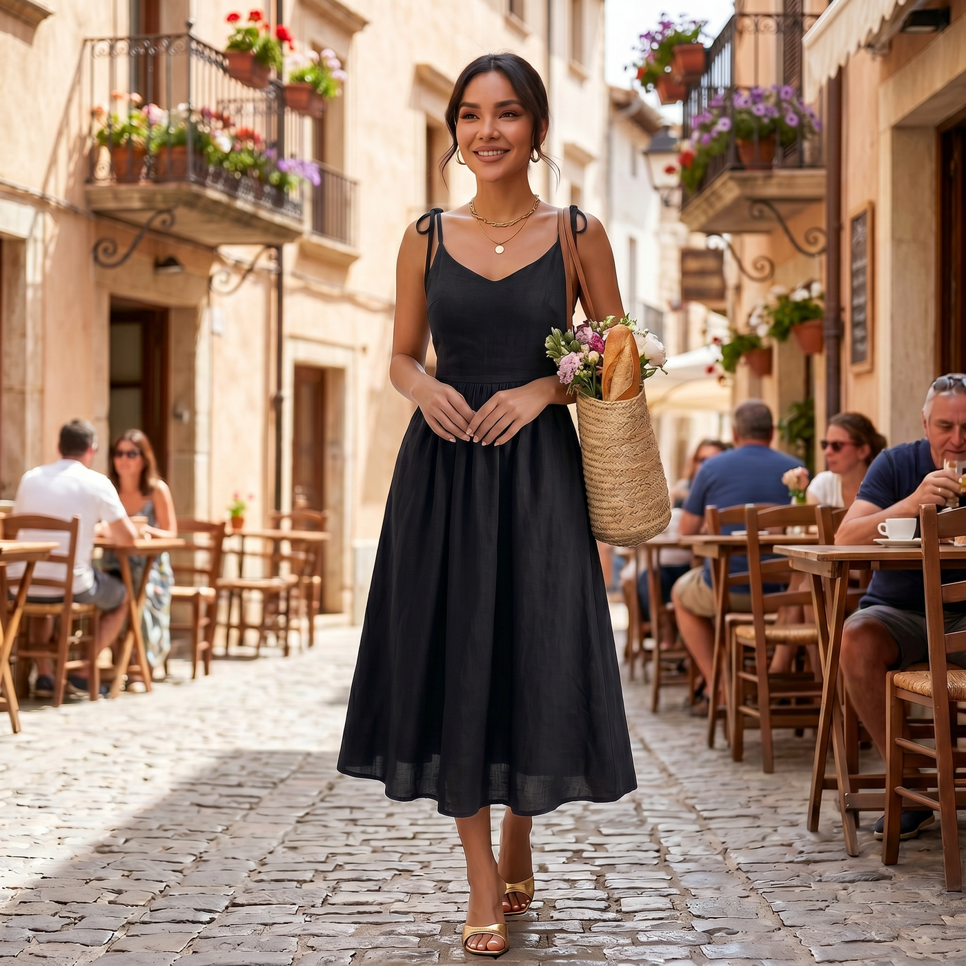 Vestido Midi Lino A-Line Verano
