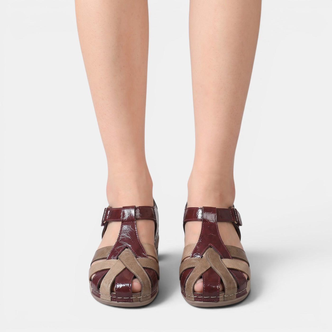 Women's Leather Crossover Strap Wedge Sandals