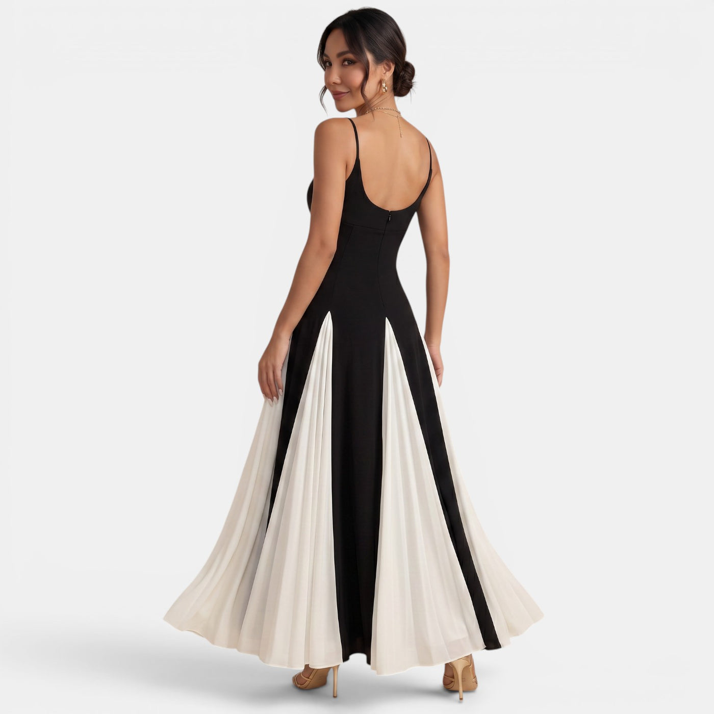 Black and White Pleated Long Summer Dress