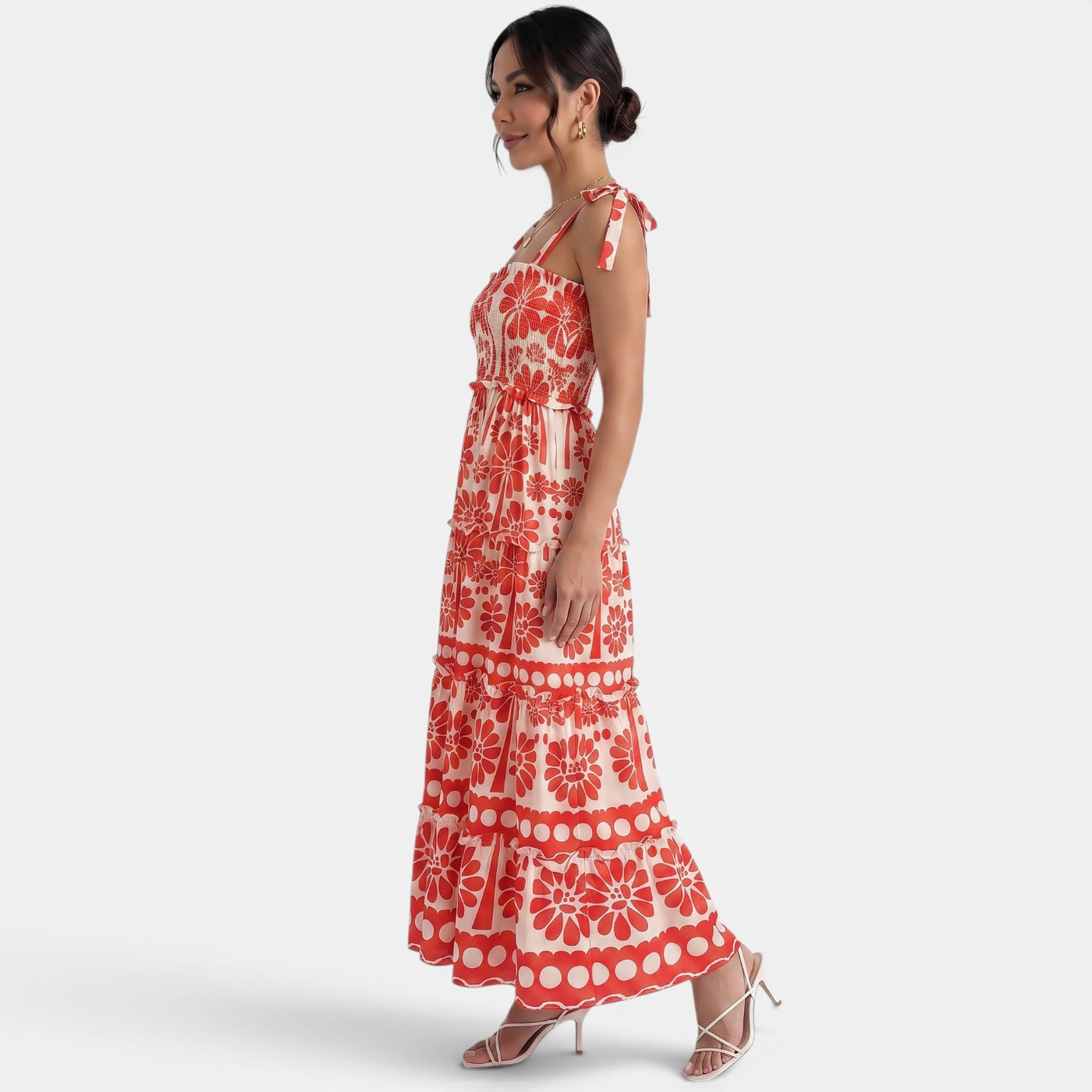 Vestido Rojo Largo Verano Playa Mujer