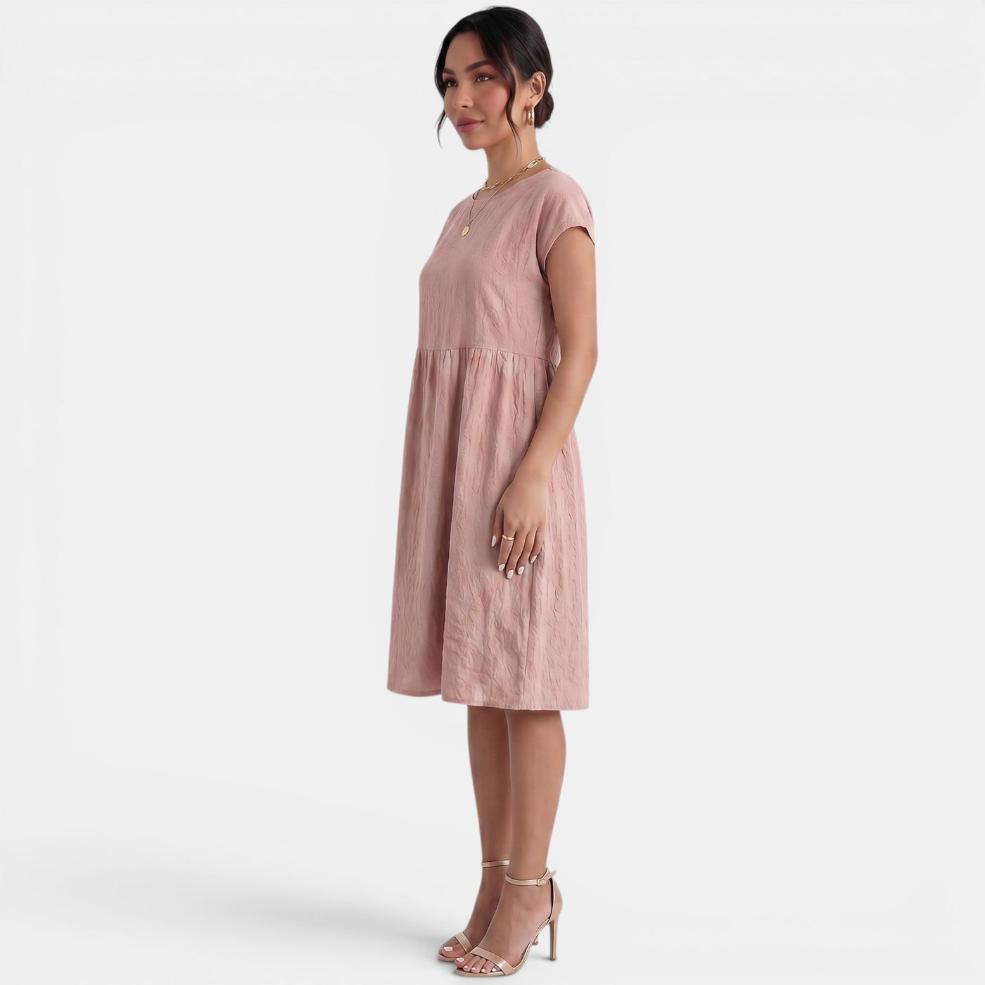 Women's Midi Cotton Linen Pleated Waist