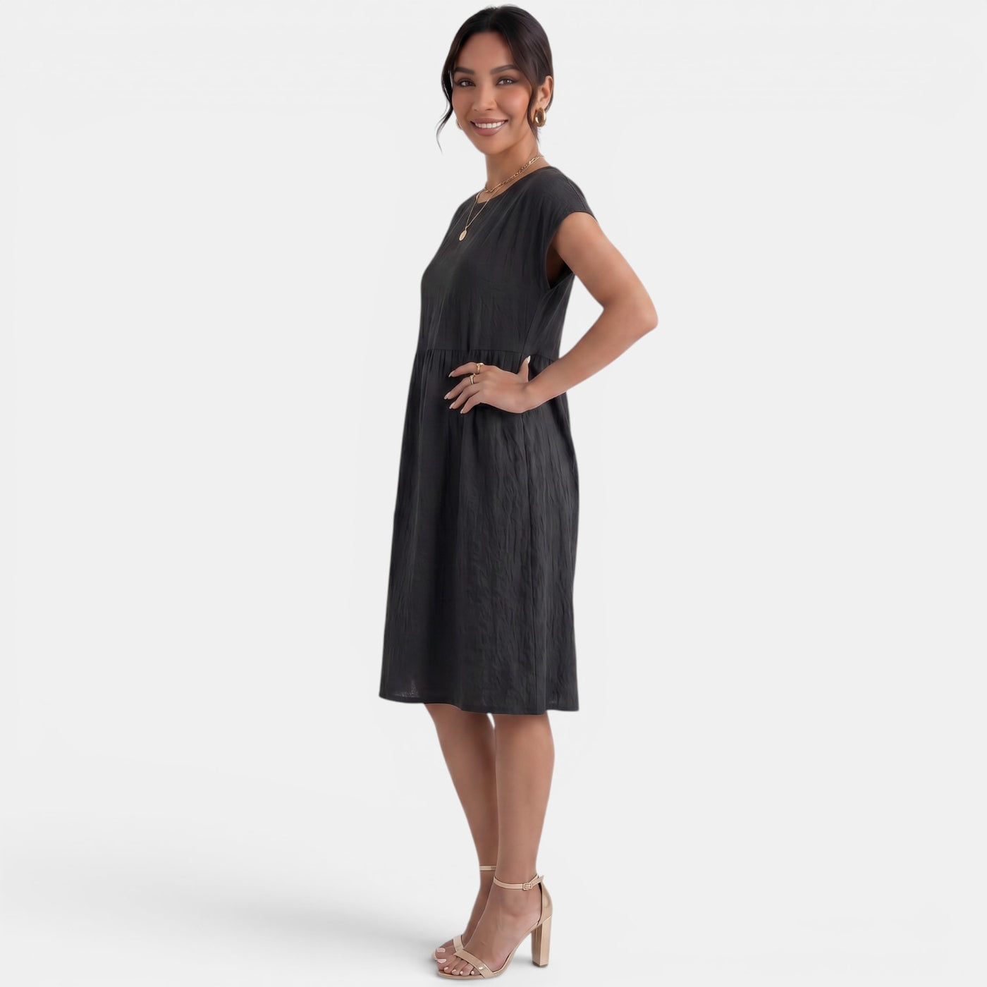 Women's Midi Cotton Linen Pleated Waist