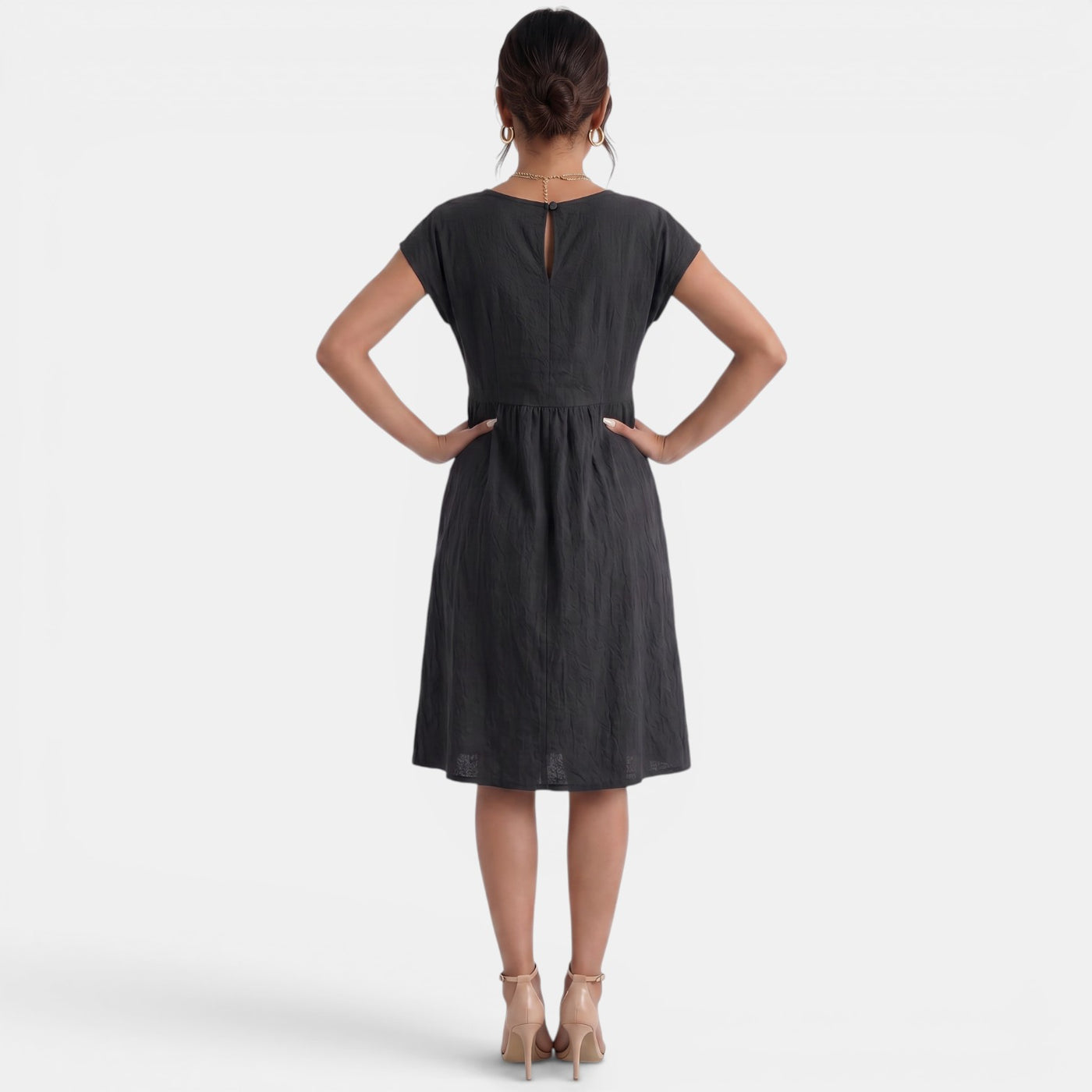 Women's Midi Cotton Linen Pleated Waist