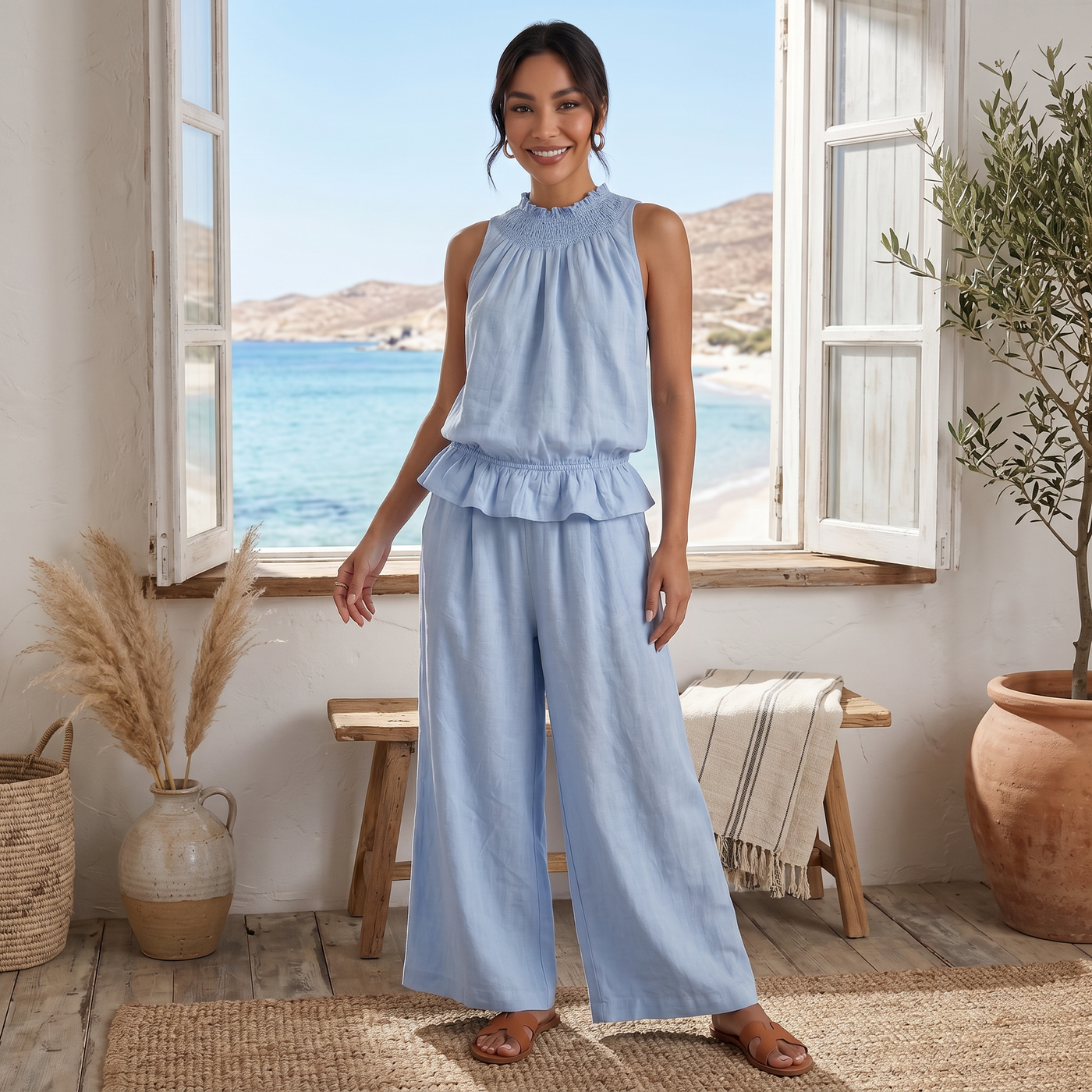 Women's Sleeveless Linen Set for Summer