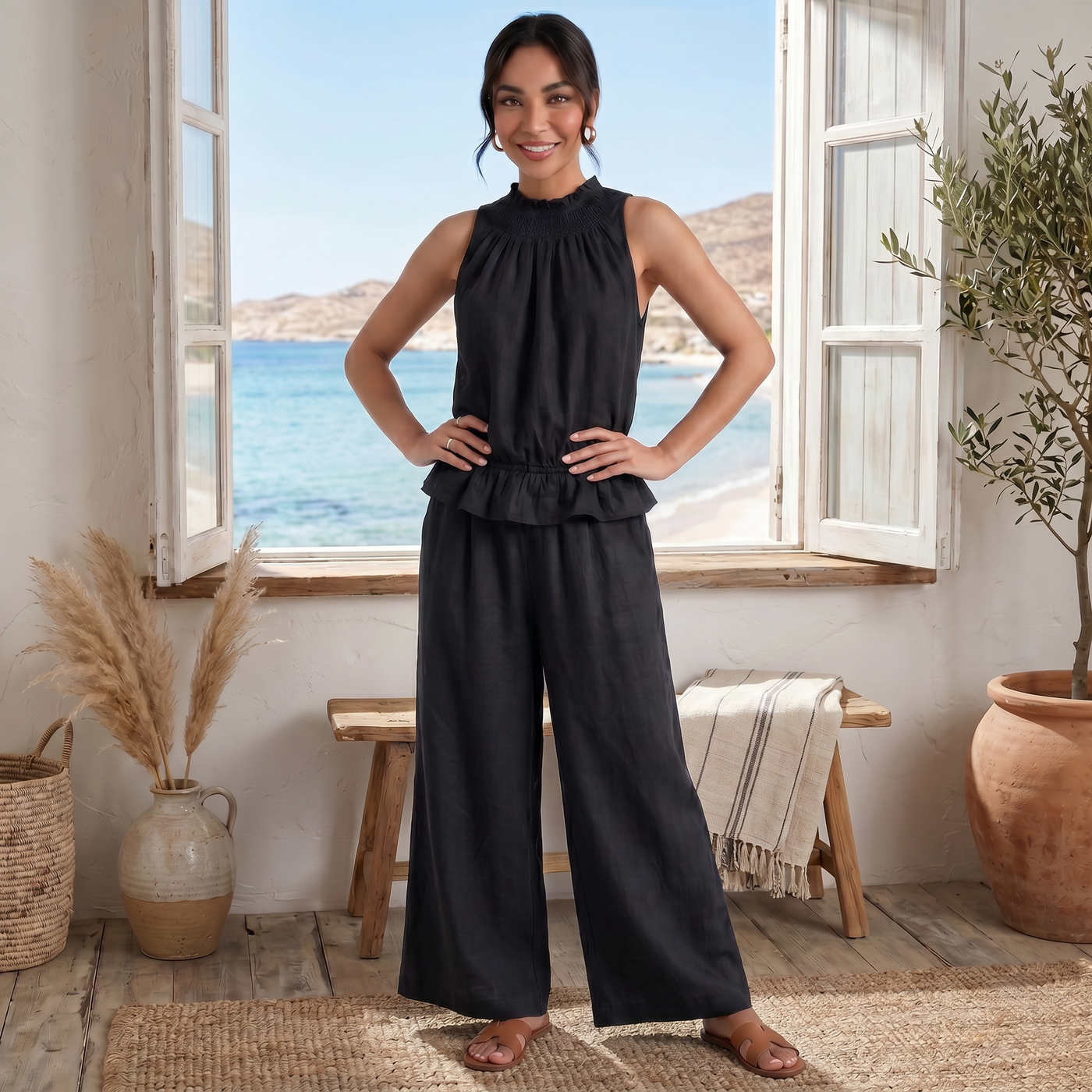 Women's Sleeveless Linen Set for Summer