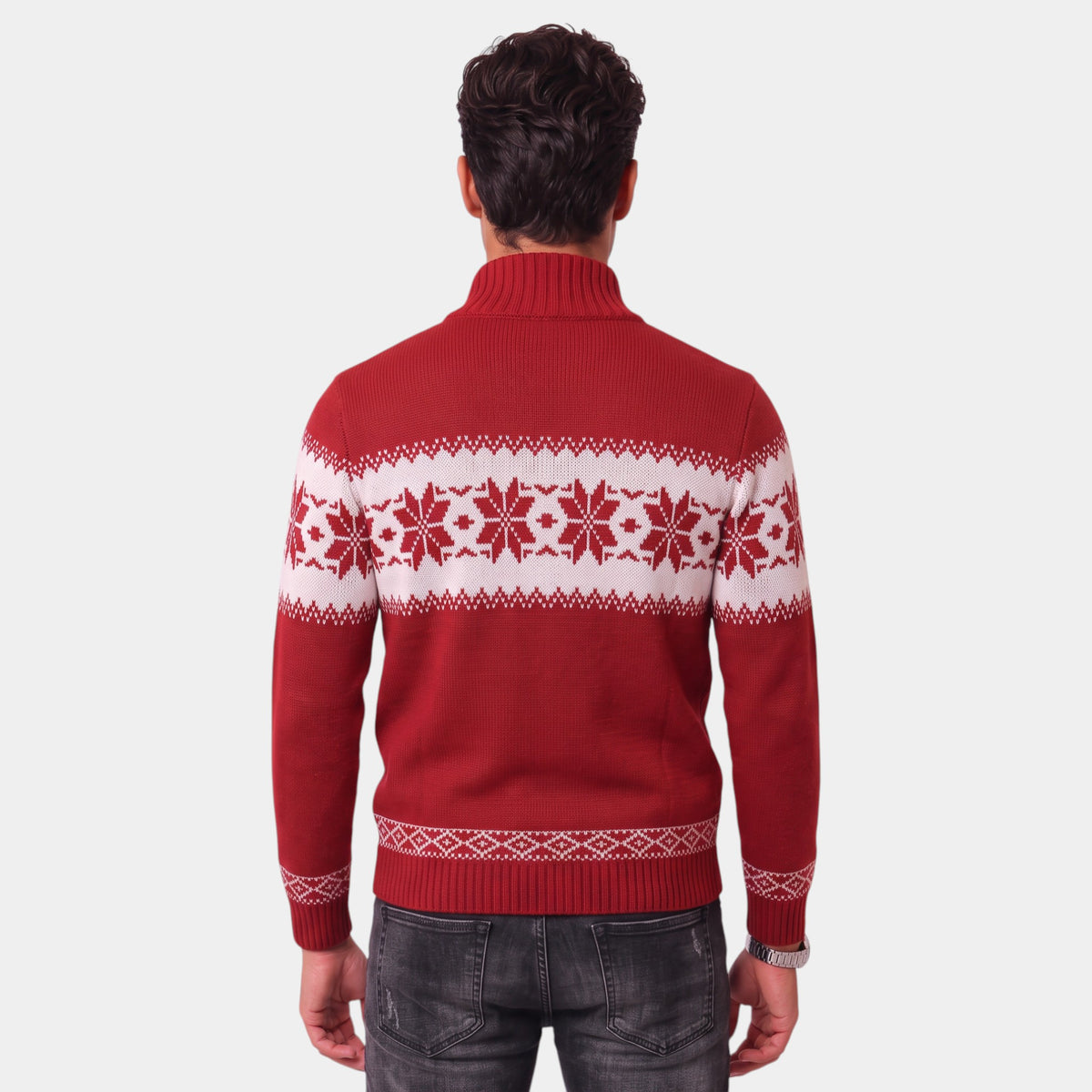 Jersey Navideño Hombre Punto Jacquard Rojo Cuello Alto